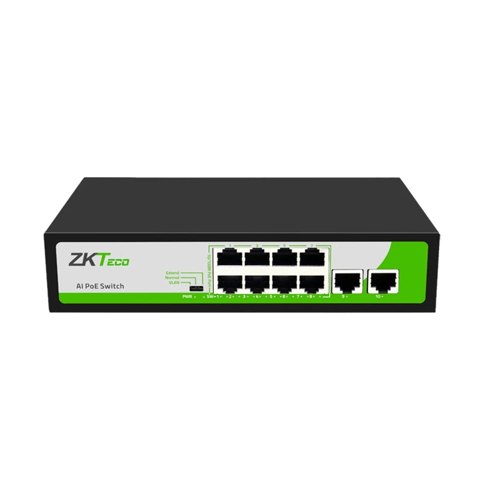 SWITCH ZKTECO PE082-120-G 8 PUERTOS RJ45 10/100/1000 MBPS POE AF/AT + 2 PUERTOS RJ45 GIGABIT NO ADMINISTRABLE -Switches-ZKTECO-Bsai Seguridad & Controles