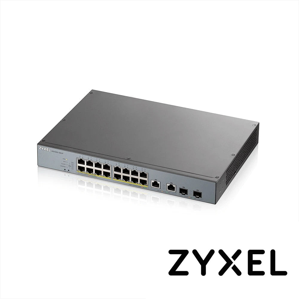 SWITCH ZYXEL GS1350-18HP 16 PUERTOS RJ45 100/1000 MBPS CON POE AF/AT + 2 PUERTOS SFP 1000 MBPS ADMINISTRABLE L2 COMPATIBLE CON NEBULA ENERGIA TOTAL 130W CON 16 PUERTOS POE EXTENDED-Switches PoE-ZYXEL-Bsai Seguridad & Controles
