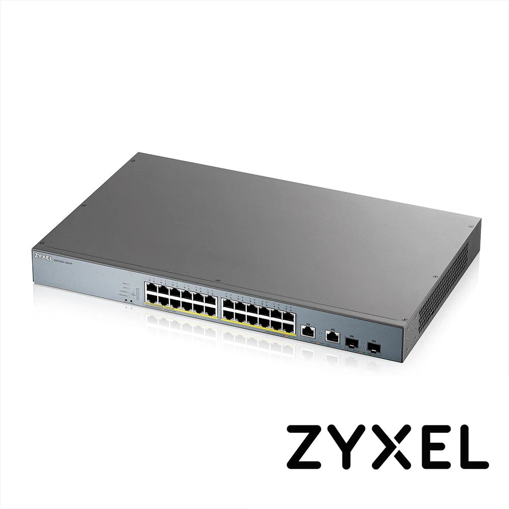 SWITCH ZYXEL GS1350-26HP 24 PUERTOS RJ45 100/1000 MBPS CON POE AF/AT + 2 PUERTOS SFP 1000 MBPS ADMINISTRABLE L2 COMPATIBLE CON NEBULA ENERGIA TOTAL 130W CON 24 PUERTOS POE EXTENDED-Switches PoE-ZYXEL-Bsai Seguridad & Controles