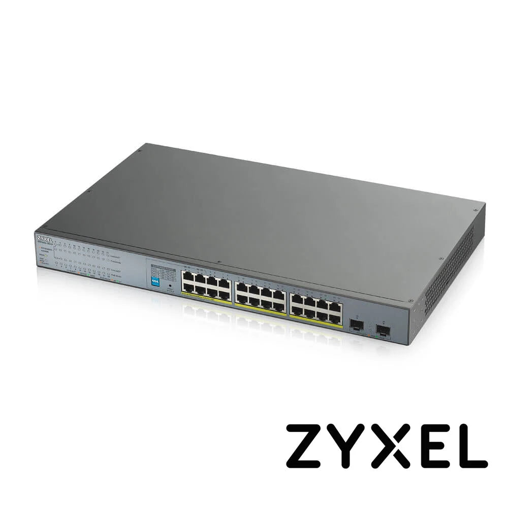 SWITCH ZYXEL GS1300-26HP 24 PUERTOS RJ45 100/1000 MBPS CON POE AF/AT + 2 PUERTOS SFP 1000 MBPS NO-ADMINISTRABLE ENERGIA TOTAL 250W CON 4 PUERTOS POE EXTENDED-Switches PoE-ZYXEL-Bsai Seguridad & Controles