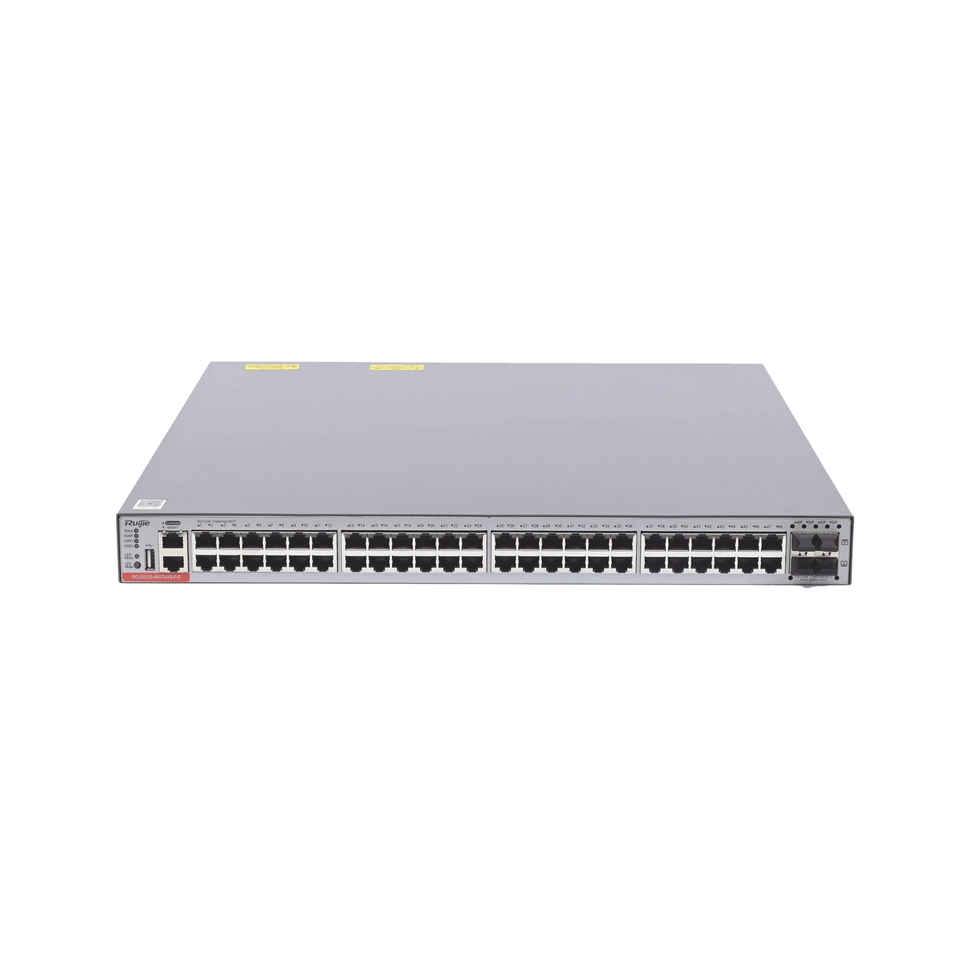 SWITCH ADMINISTRABLE CAPA 3 POE CON 48 PUERTOS GIGABIT 802.3AF/AT + 4 SFP+ PARA FIBRA 10GB, HASTA 1,480 WATTS, GESTIÓN GRATUITA DESDE LA NUBE.-Networking-RUIJIE-Bsai Seguridad & Controles