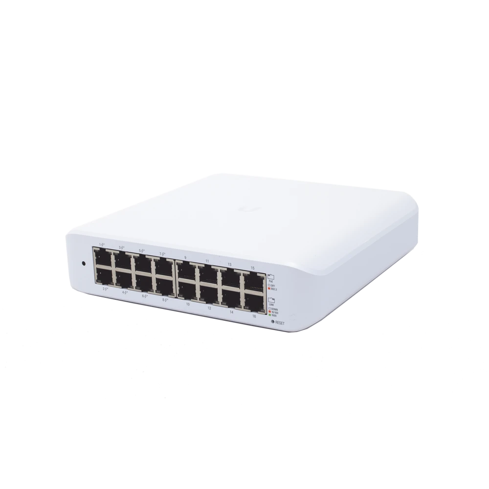 SWITCH UNIFI LITE ADMINISTRABLE POE DE 16 PUERTOS 10/100/1000 MBPS (8 PUERTOS 802.3AF/AT), 45 W-Switches-UBIQUITI-Bsai Seguridad & Controles