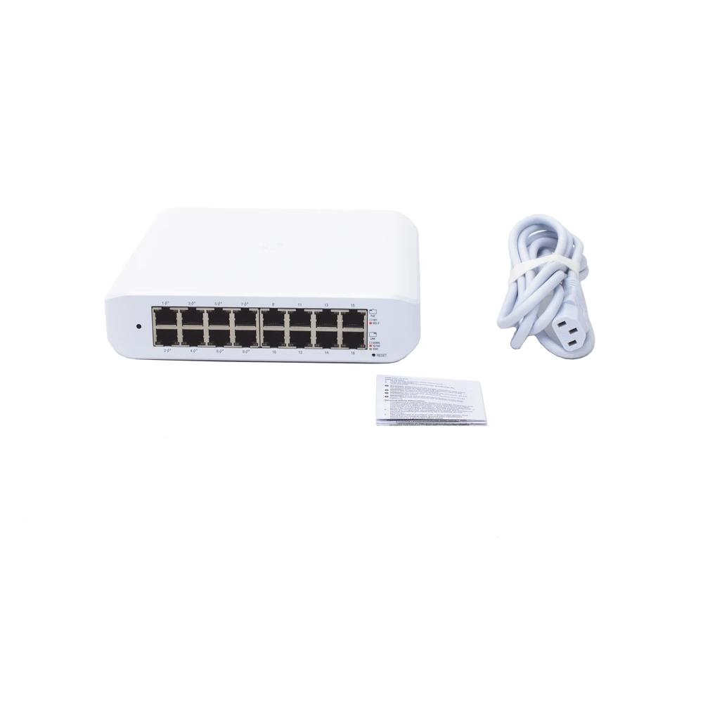 SWITCH UNIFI LITE ADMINISTRABLE POE DE 16 PUERTOS 10/100/1000 MBPS (8 PUERTOS 802.3AF/AT), 45 W-Switches-UBIQUITI-Bsai Seguridad & Controles