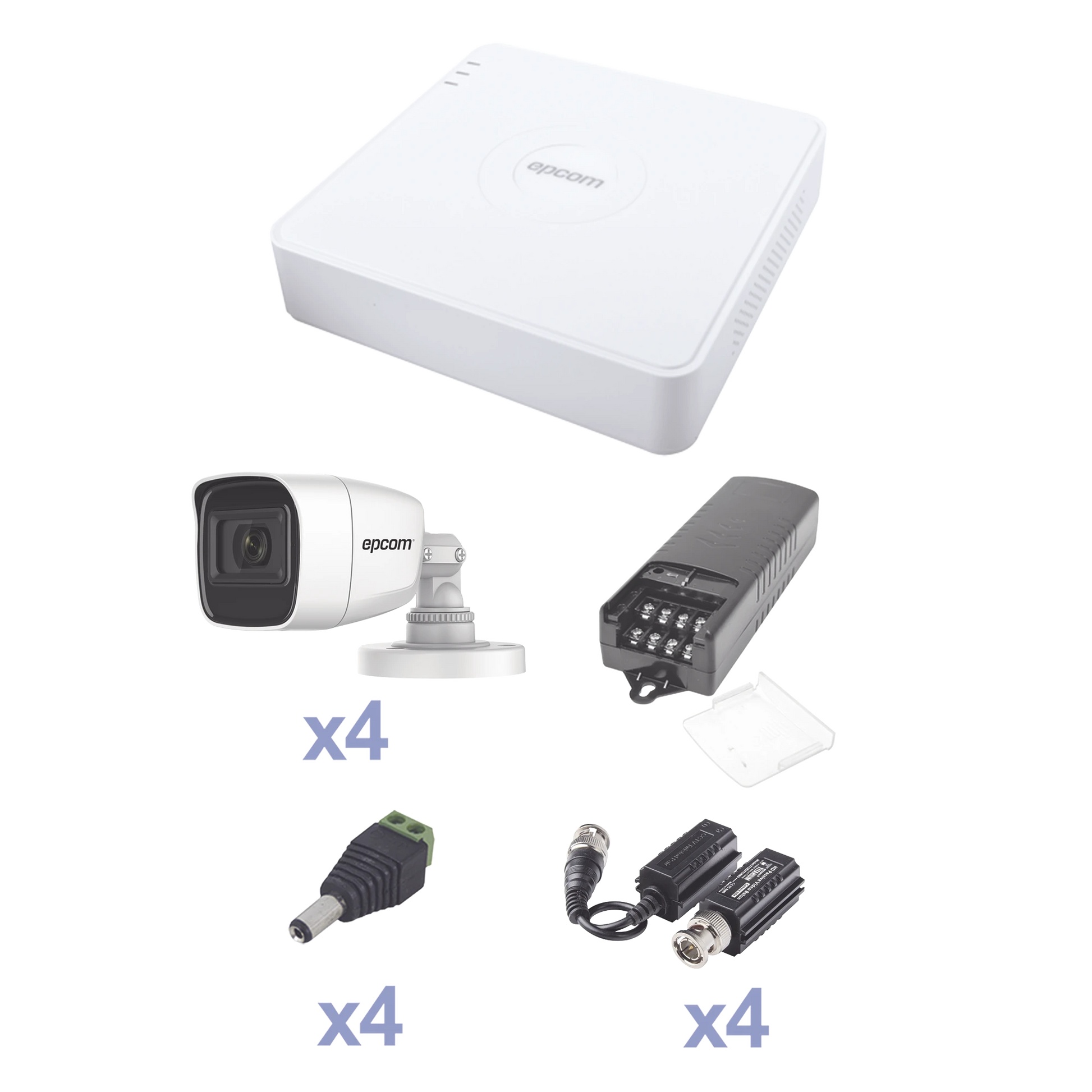 KIT TURBOHD CON AUDIO 1080P / DVR 4 CANALES / 4 CÁMARAS BALA (EXTERIOR 2.8 MM) / TRANSCEPTORES / CONECTORES / FUENTE DE PODER / AUDIO POR COAXITRON-Kits Cámaras de Seguridad-EPCOM PROFESSIONAL-Bsai Seguridad & Controles