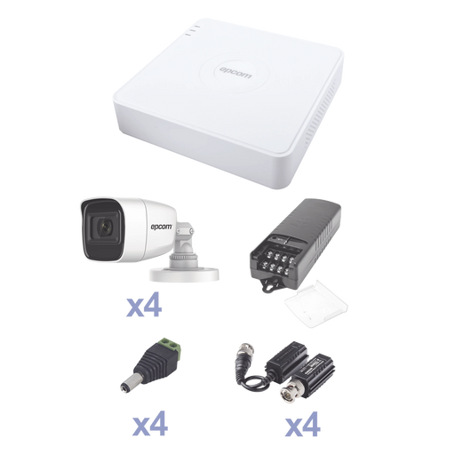 KIT TURBOHD CON AUDIO 1080P / DVR 4 CANALES / 4 CÁMARAS BALA (EXTERIOR 2.8 MM) / TRANSCEPTORES / CONECTORES / FUENTE DE PODER / AUDIO POR COAXITRON-Kits Cámaras de Seguridad-EPCOM-KEVTX8T4BG/A-Bsai Seguridad & Controles