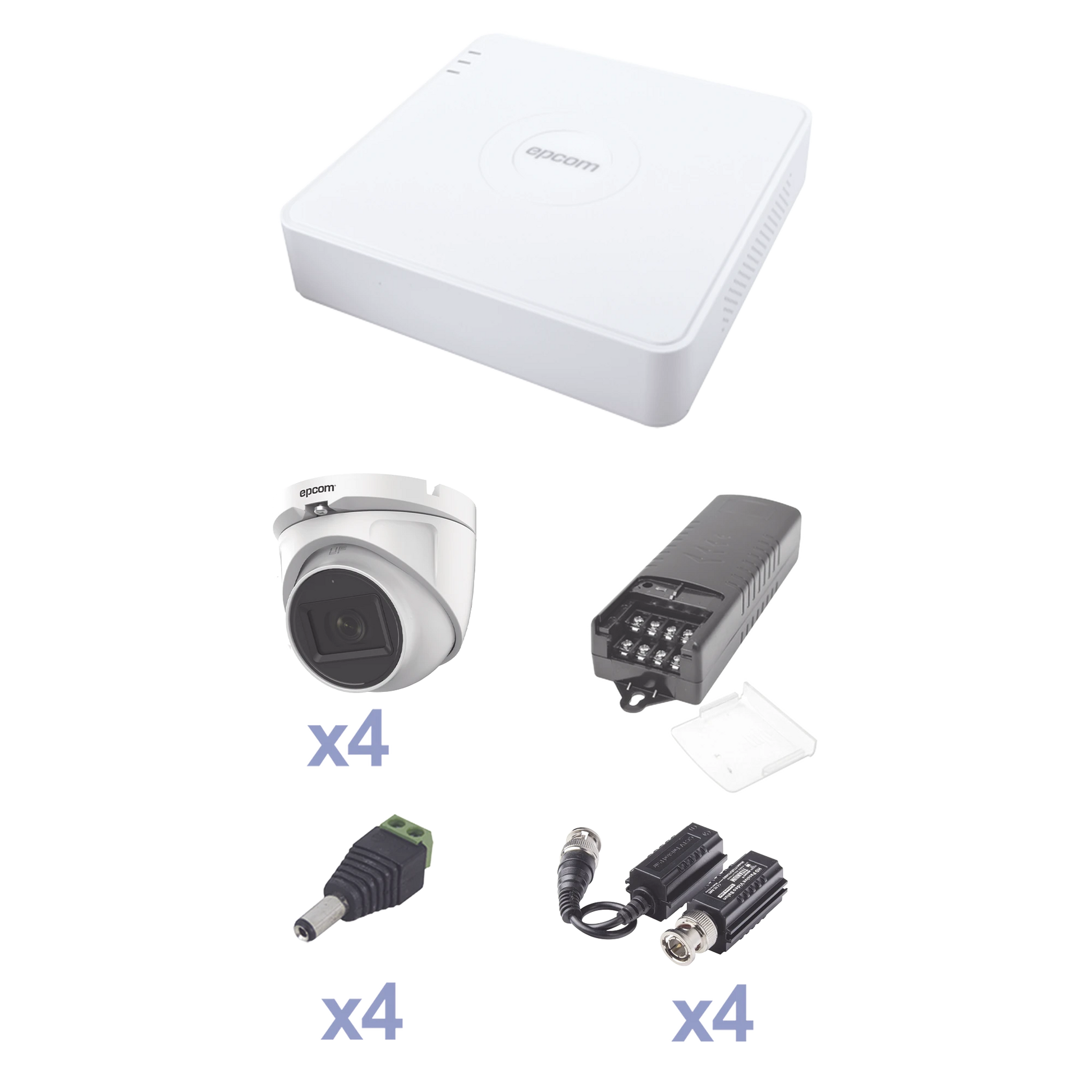 KIT TURBOHD CON AUDIO 1080P / DVR 4 CANALES / 4 CÁMARAS DOMO (EXTERIOR 2.8 MM) / TRANSCEPTORES / CONECTORES / FUENTE DE PODER / AUDIO POR COAXITRON-Kits Cámaras de Seguridad-EPCOM PROFESSIONAL-Bsai Seguridad & Controles
