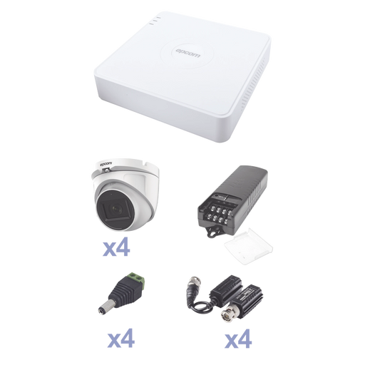 KIT TURBOHD CON AUDIO 1080P / DVR 4 CANALES / 4 CÁMARAS DOMO (EXTERIOR 2.8 MM) / TRANSCEPTORES / CONECTORES / FUENTE DE PODER / AUDIO POR COAXITRON-Kits Cámaras de Seguridad-EPCOM-KEVTX8T4EG/A-Bsai Seguridad & Controles