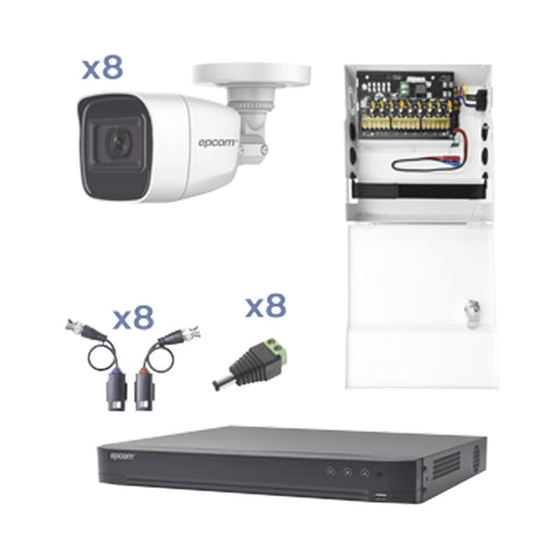 KIT TURBOHD CON AUDIO 1080P / DVR 8 CANALES / 8 CÁMARAS BALA (EXTERIOR 2.8 MM) / TRANSCEPTORES / CONECTORES / FUENTE DE PODER / AUDIO POR COAXITRON-Kits Cámaras de Seguridad-EPCOM-KEVTX8T8BG/A-Bsai Seguridad & Controles