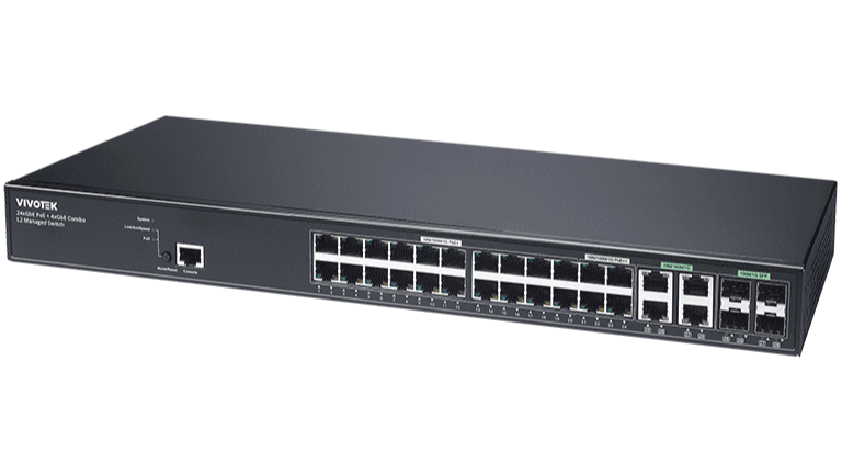 VIVOTEK AW-GEV-288A-370 - SWITCH POE ADMINISTRABLE 24 PUERTOS GIGABIT, 20 X GBE POE 30W, 4X GBE POE 90W, 4X GBE/SFP COMBO, L2, VIVOCAM PARA VIDEOVIGILANCIA, 56GBPS, 370W TOTALES, EXTENDED POE, NDAA #V1-Switches POE-VIVOTEK-Bsai Seguridad & Controles