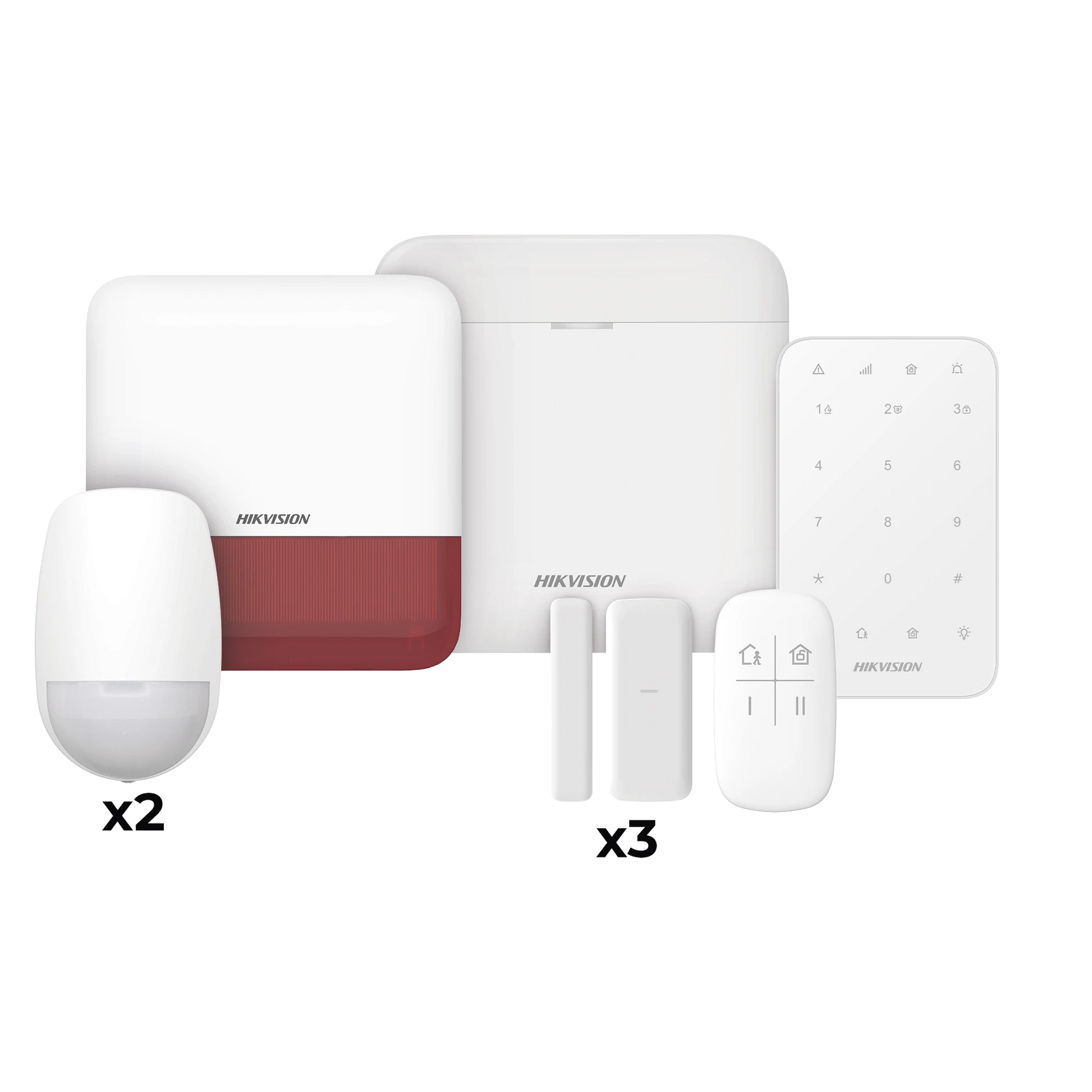 (AX PRO) KIT DE ALARMA AXP RO / INCLUYE: 1 HUB / 2 SENSORES PIR / 3 CONTACTOS MAGNÉTICOS MINI / 1 CONTROL REMOTO / 1 SIRENA ESTROBO EN COLOR ROJO INALAMBRICA EXTERIOR /1 TECLADO INALÁMBRICO / WIFI / COMPATIBLE CON HIK-CONNECT P2P-Paneles de Alarma-HIKVISION-Bsai Seguridad & Controles