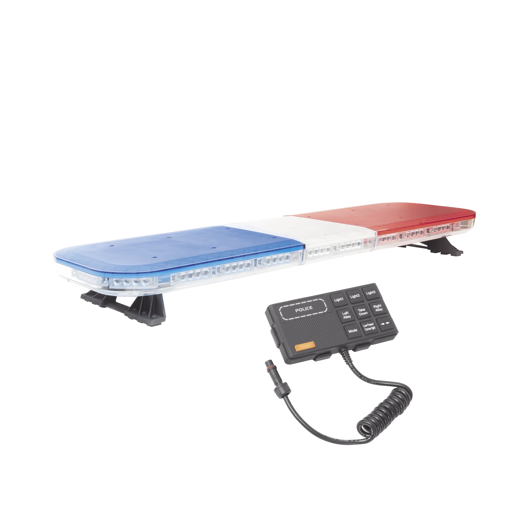 BARRA DE LUCES DE 47 ROJO/AZUL, 88 LED, CON CONTROL DE TRÁFICO EN COLOR ROJO/AZUL, IDEAL PARA EQUIPAR UNIDADES DE SEGURIDAD PÚBLICA-Torretas-EPCOM INDUSTRIAL SIGNALING-Bsai Seguridad & Controles