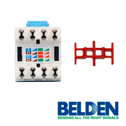 CONECTOR MODULAR JACK RJ45 CAT5E BELDEN AX101315 ESTILO KEYCONNECT AZUL CLARO COMPATIBLE CON FACEPLATE AX102660,AX102655,AX102249 PATCH PANEL MODULAR AX103114,AX103115,AX104599 ESQUEMA DE CABLEADO T568A/B HERRAMIENTA COMPATIBLE AX100749 USO INTERIOR CA...-Canalizacion-BELDEN-Bsai Seguridad & Controles