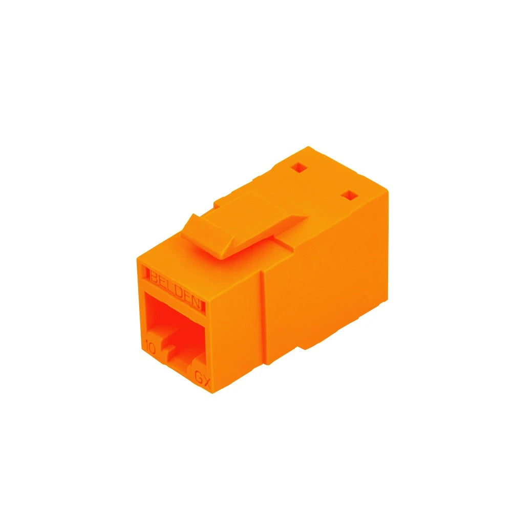 CONECTOR MODULAR JACK RJ45 CAT6A REVCONNECT BELDEN RVAMJKUOR-S1 ESTILO KEYCONNECT NARANJA COMPATIBLE CON FACEPLATE AX102660,AX102655,AX102249 ESQUEMA DE CABLEADO T568A/B HERRAMIENTA COMPATIBLE RVUTT01 USO INTERIOR CALIBRE DEL CONDUCTOR 23-24 AW-Conectores-BELDEN-Bsai Seguridad & Controles