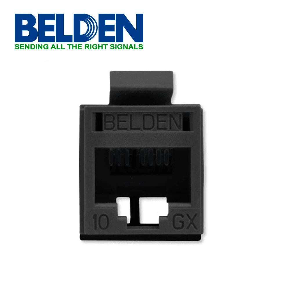 CONECTOR MODULAR JACK RJ45 CAT6A REVCONNECT BELDEN RVAMJKUBK-S1 ESTILO KEYCONNECT NEGRO COMPATIBLE CON FACEPLATE AX102660,AX102655,AX102249 ESQUEMA DE CABLEADO T568A/B HERRAMIENTA COMPATIBLE RVUTT01 USO INTERIOR CALIBRE DEL CONDUCTOR 23-24 AWG-Adaptadores-BELDEN-Bsai Seguridad & Controles