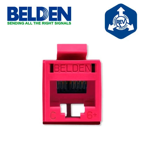 CONECTOR MODULAR JACK RJ45 CAT6 REVCONNECT BELDEN RV6MJKURD-S1 ESTILO KEYCONNECT ROJO COMPATIBLE CON FACEPLATE AX102660,AX102655,AX102249 ESQUEMA DE CABLEADO T568A/B HERRAMIENTA COMPATIBLE RVUTT01 USO INTERIOR CALIBRE DEL CONDUCTOR 23-24 AWG-Adaptadores-BELDEN-Bsai Seguridad & Controles