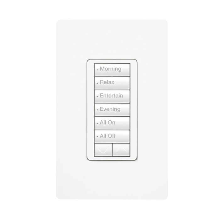 (RADIORA2) TECLADO SEETOUCH 6 BOTONES, 2 BOTONES SUBIR/BAJAR, PROGRAME ESCENAS DIFERENTES EN CADA BOTÓN.-Automatización - Casa Inteligente-LUTRON ELECTRONICS-RRDW6BRLWH-Bsai Seguridad & Controles