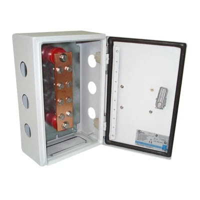 BARRA DE UNIÓN Y DISTRIBUCIÓN DE HILOS TIERRA FÍSICA CON GABINETE DE 1249 AMPERES DE CAPACIDAD-Accesorios para Instalacion Tierra Fisica y Pararrayos-TOTAL GROUND-Bsai Seguridad & Controles