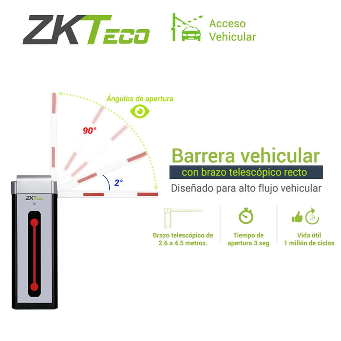 BARRERA VEHICULAR ZKTECO CMP300L CON BRAZO TELESCOPICO RECTO SENTIDO IZQUIERDO VELOCIDAD DE CIERRE 3 SEGUNDOS ALIMENTACION ELECTRICA 110VCA APERTURA MANUAL EN CASO DE FALLA ELECTRICA COMPATIBLE CON PANELES DE ACCESO, ANTENAS VEHICULARES Y CAMARAS LPR-Acceso Vehicular-ZKTECO-CMP300L-Bsai Seguridad & Controles