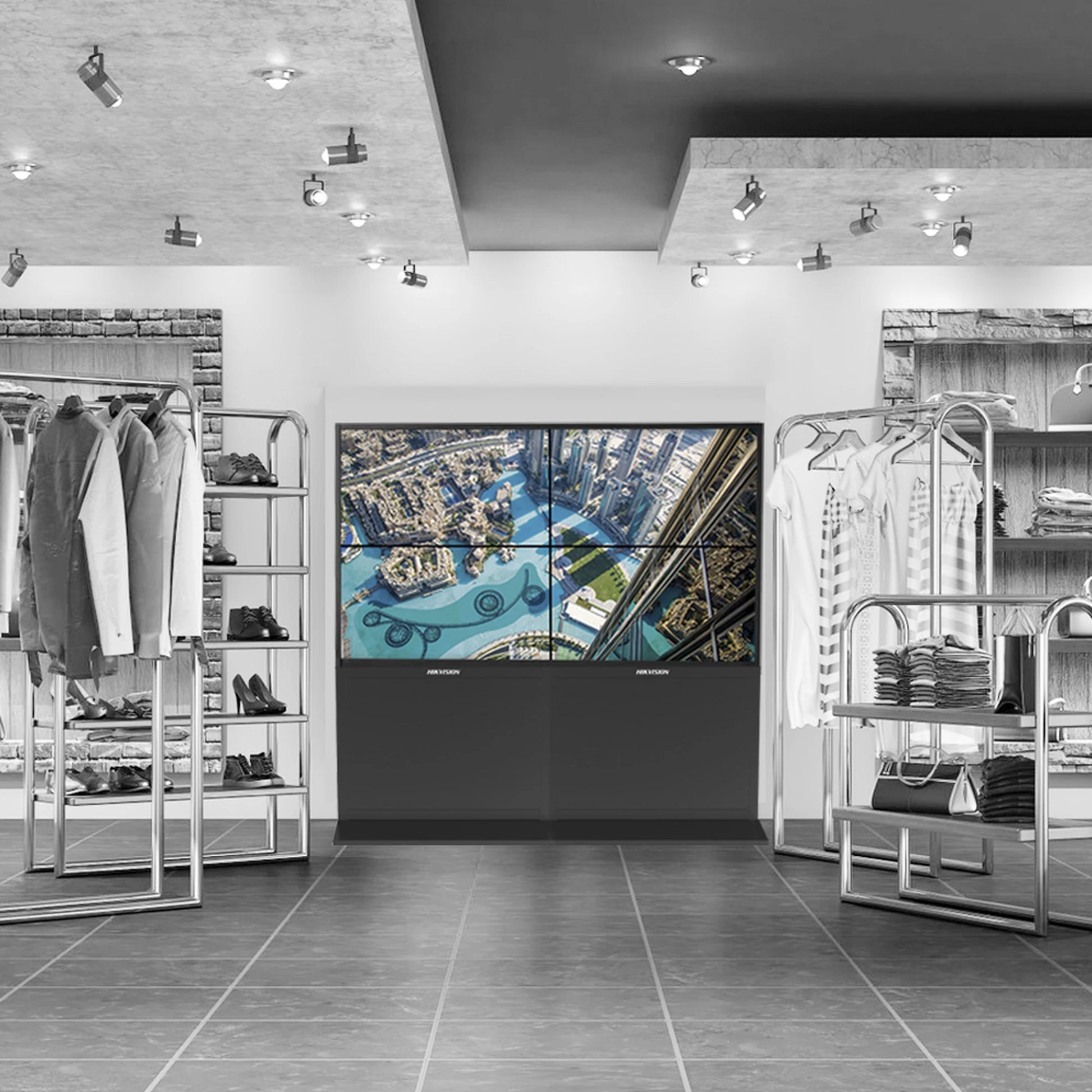 KIT VIDEOWALL COMERCIAL 2X2 / INCLUYE 4 PANTALLAS 55" / CONTROLADOR DE 2 ENTRADAS HDMI / BASE DE PISO-Monitores Pantallas y Mobiliario-HIKVISION-Bsai Seguridad & Controles