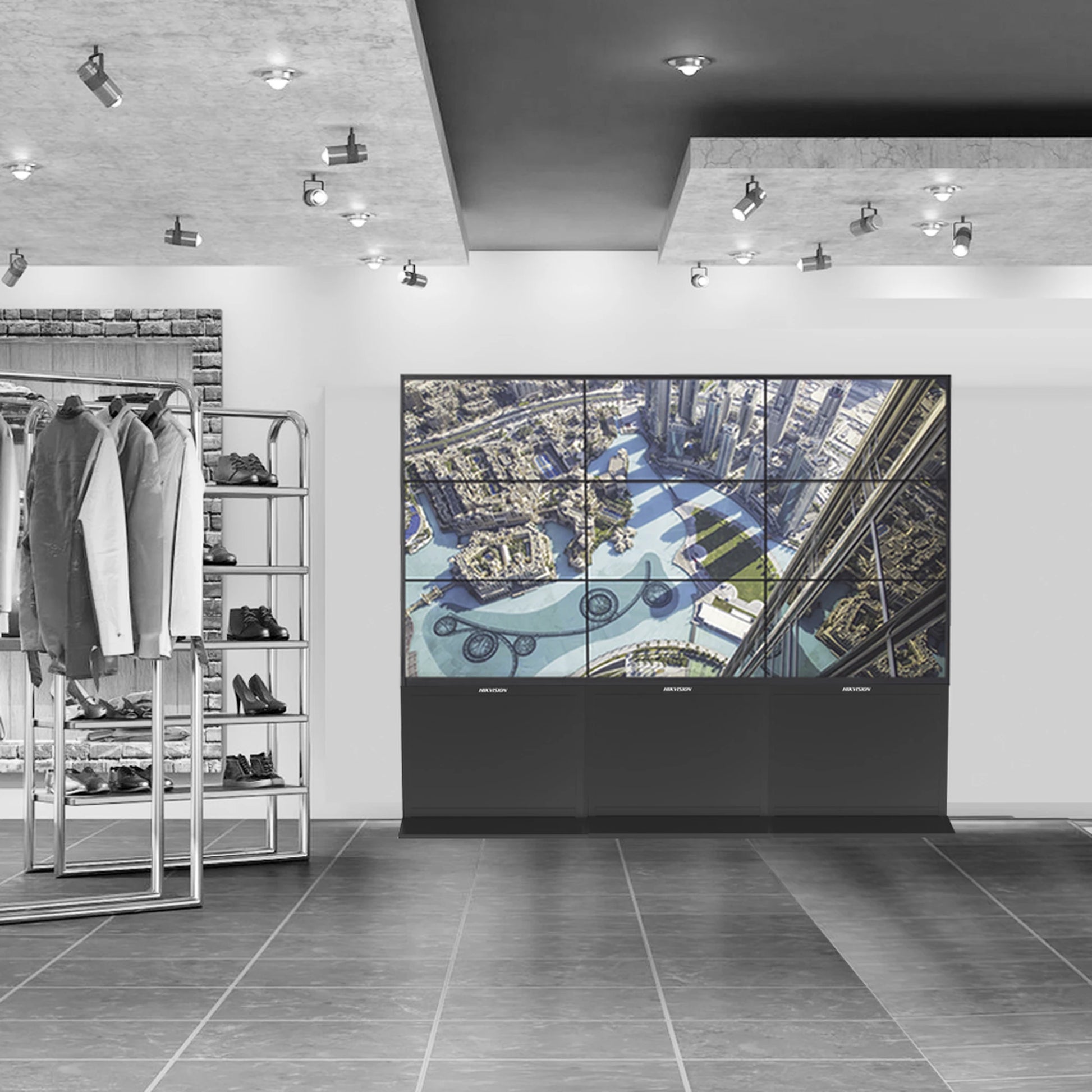 KIT VIDEOWALL COMERCIAL 3X3 / INCLUYE 9 PANTALLAS 55" / 3 CONTROLADORES DE 2 ENTRADAS HDMI / BASE DE PISO-Monitores Pantallas y Mobiliario-HIKVISION-Bsai Seguridad & Controles