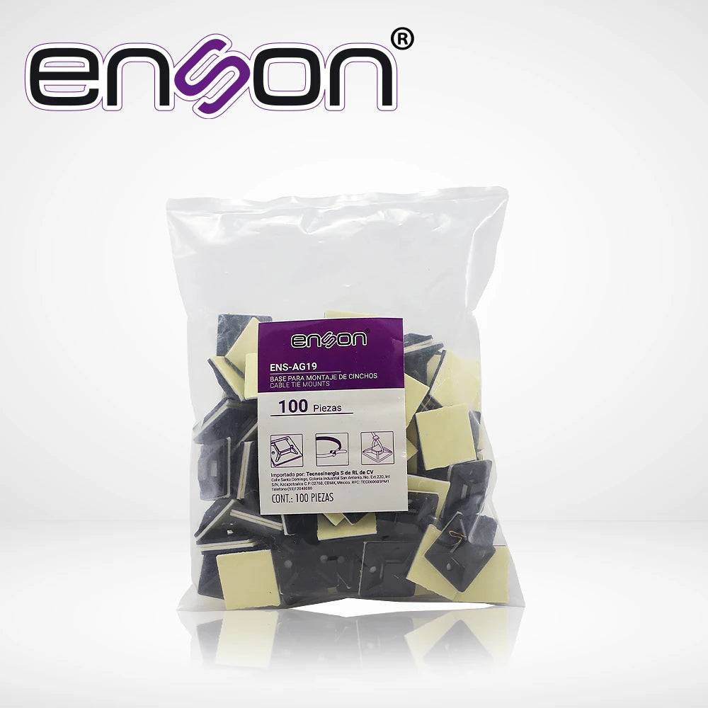 BASE PORTA CINCHO DE NYLON ENSON ENS-AG19 DE 25 X 25MM AUTOADHERIBLE BOLSA DE 100 PZ-Fijacion-ENSON-Bsai Seguridad & Controles