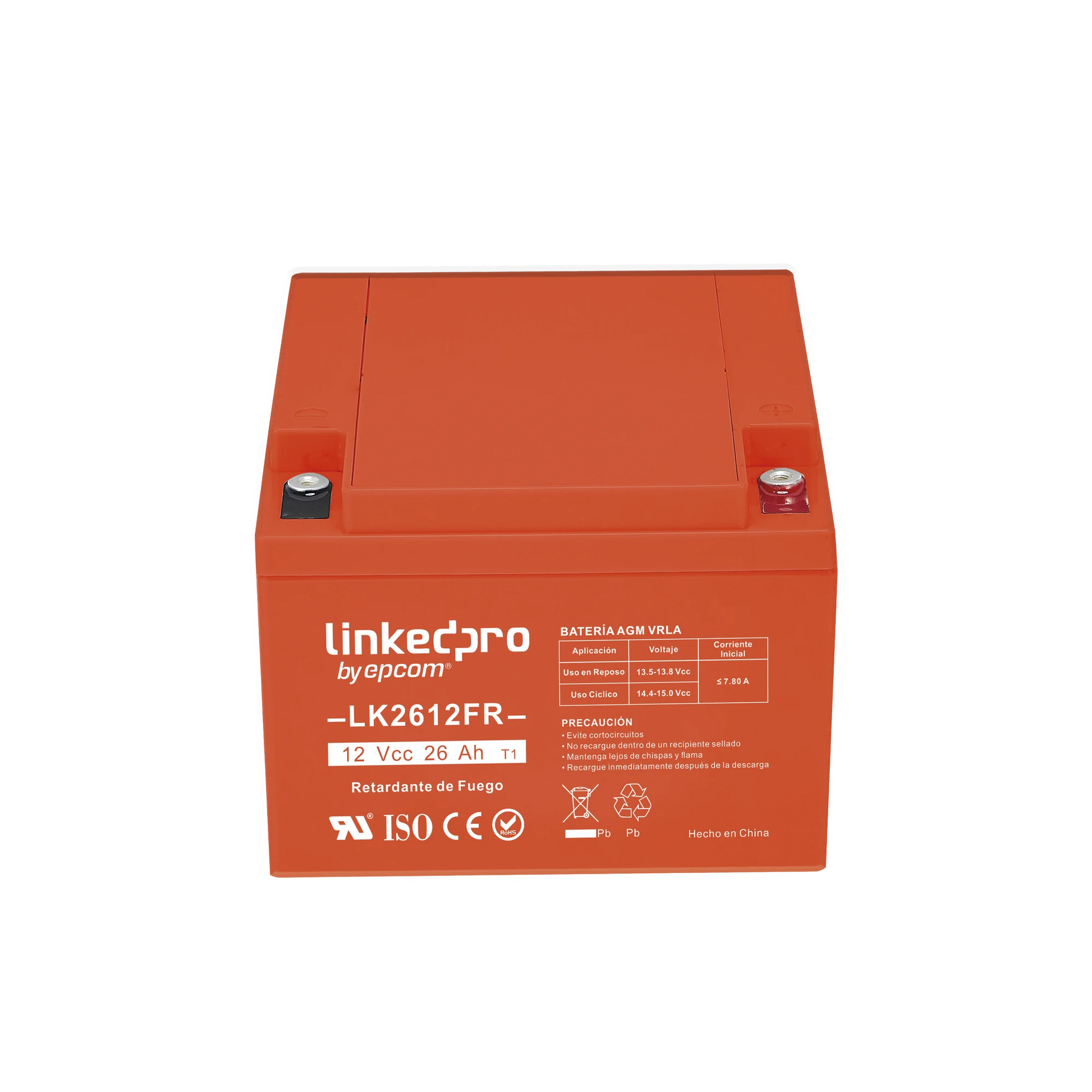 BATERÍA 12 V / 26 AH / UL / TECNOLOGÍA AGM-VRLA / VIDA ÚTIL PROMEDIO DE 5 AÑOS / RETARDANTE A LA FLAMA / PARA USO EN EQUIPO ELECTRÓNICO, ALARMAS DE INTRUSIÓN / INCENDIO/ CONTROL DE ACCESO / VIDEO VIGILANCIA / TERM-Fuentes de Alimentación-LINKEDPRO BY EPCOM-LK2612FR-Bsai Seguridad & Controles