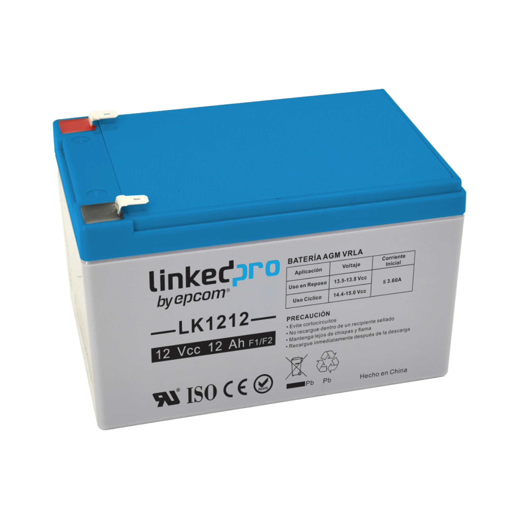 BATERÍA 12 VCC / 12 AH / UL / TECNOLOGÍA AGM-VRLA / PARA USO EN EQUIPO ELECTRÓNICO, ALARMAS DE INTRUSIÓN / INCENDIO/ CONTROL DE ACCESO / VIDEO VIGILANCIA / TERMINALES F1 Y F2.-Fuentes de Alimentación-LINKEDPRO BY EPCOM-Bsai Seguridad & Controles