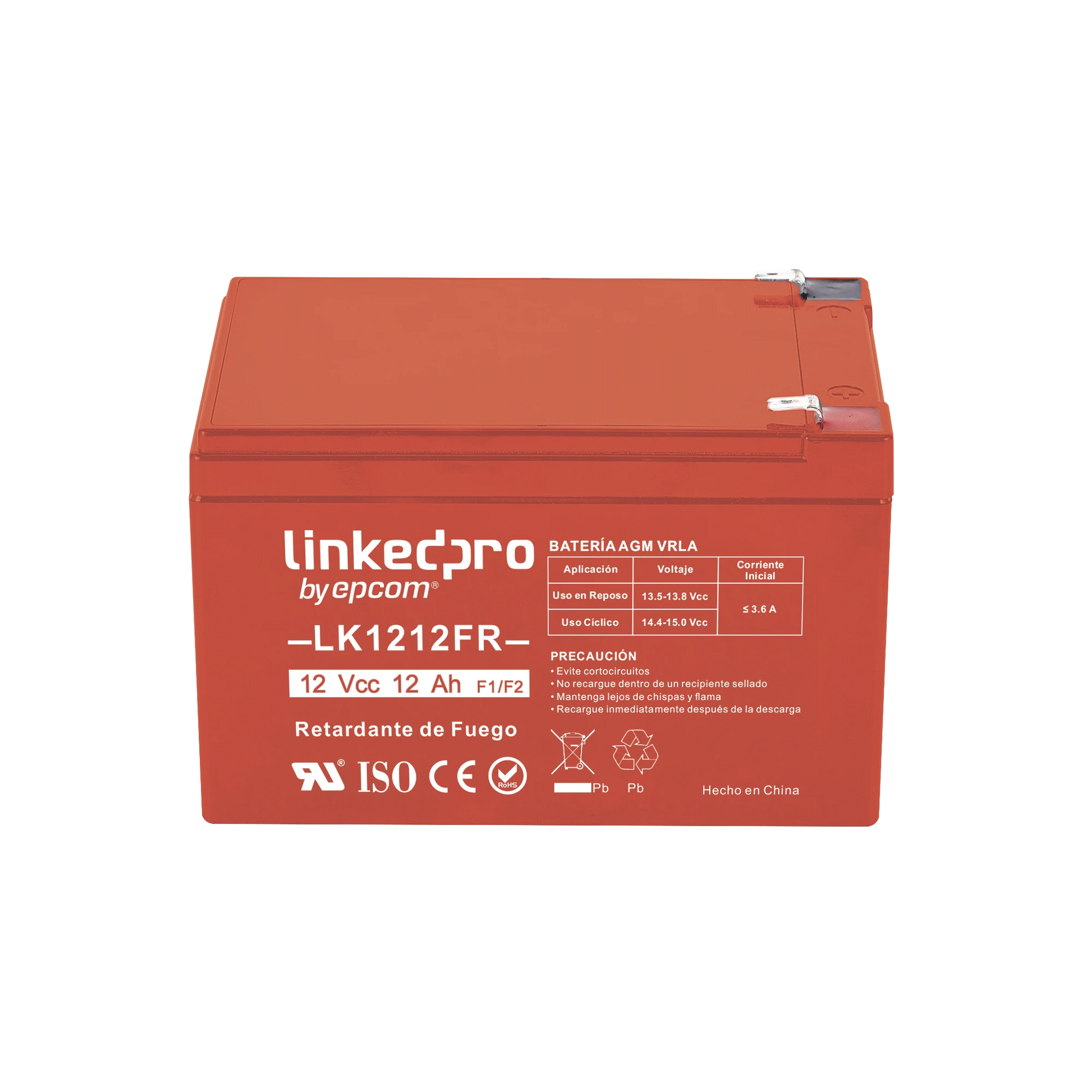 BATERÍA 12 VCC / 12 AH / UL / TECNOLOGÍA AGM-VRLA / RETARDANTE A LA FLAMA / PARA USO EN EQUIPO ELECTRÓNICO, ALARMAS DE INTRUSIÓN / INCENDIO/ CONTROL DE ACCESO / VIDEO VIGILANCIA / TERMINALES F1 Y F2.-Fuentes de Alimentación-LINKEDPRO BY EPCOM-Bsai Seguridad & Controles