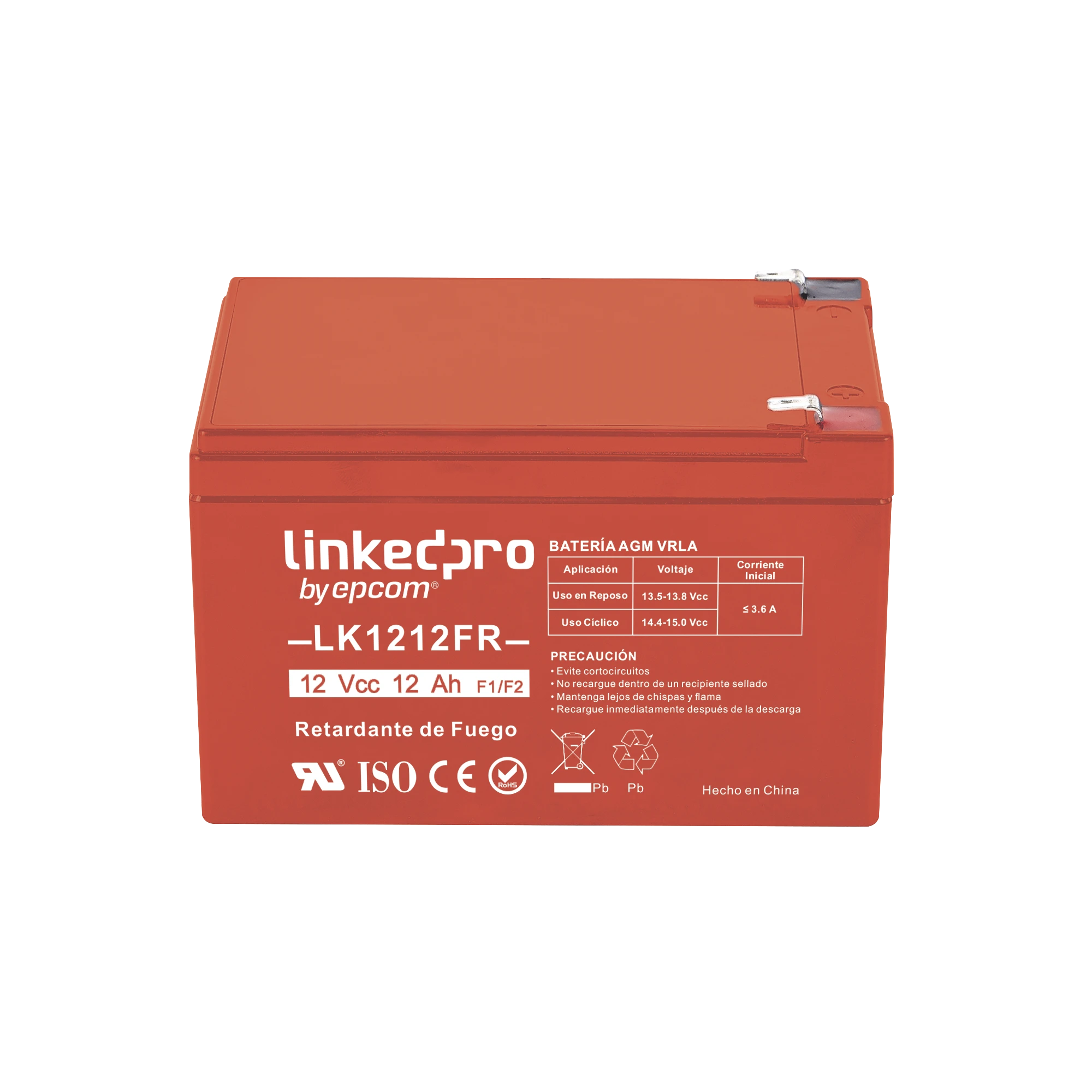 BATERÍA 12 VCC / 12 AH / UL / TECNOLOGÍA AGM-VRLA / RETARDANTE A LA FLAMA / PARA USO EN EQUIPO ELECTRÓNICO, ALARMAS DE INTRUSIÓN / INCENDIO/ CONTROL DE ACCESO / VIDEO VIGILANCIA / TERMINALES F1 Y F2.-Fuentes de Alimentación-LINKEDPRO BY EPCOM-Bsai Seguridad & Controles