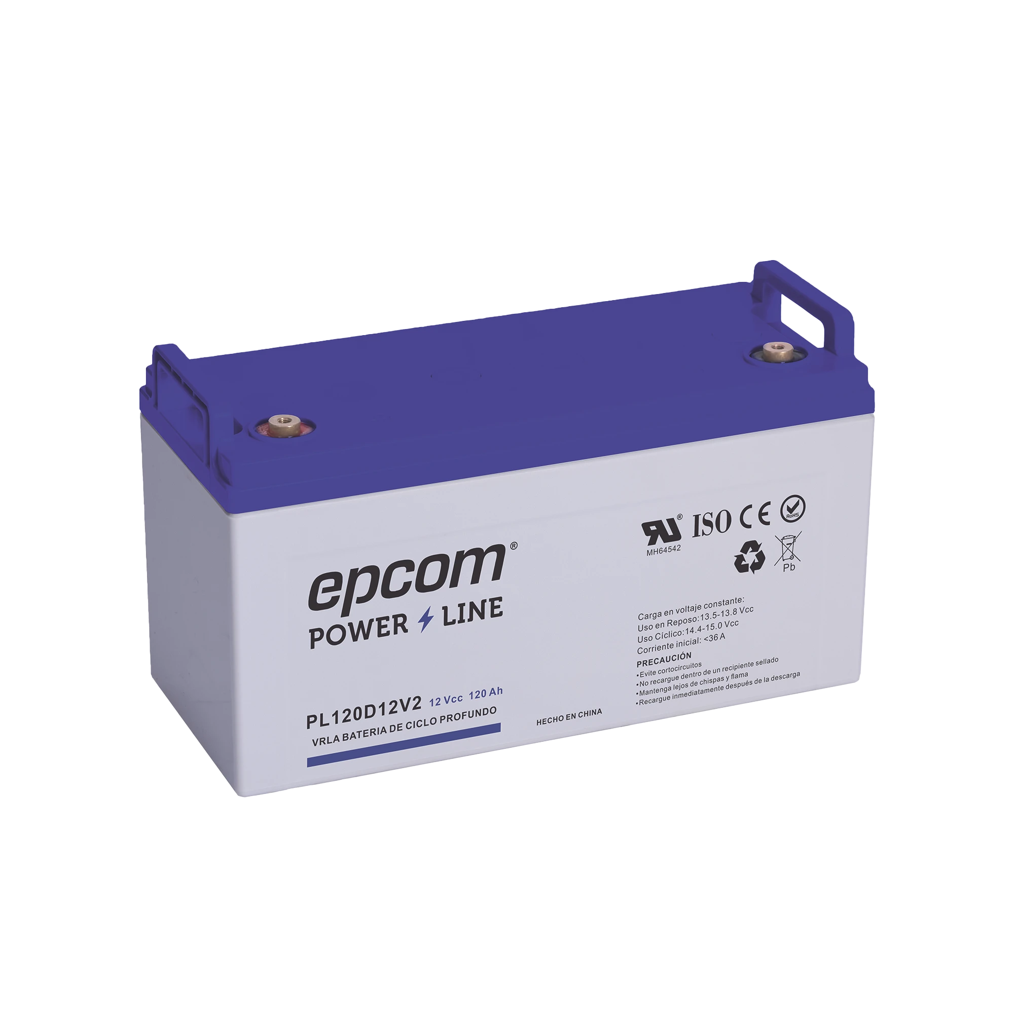 BATERÍA 12 VCC / 120 AH / UL / TECNOLOGÍA AGM-VRLA / CICLO PROFUNDO / PARA USO EN APLICACIONES FOTOVOLTAICAS Y DE EMERGENCIA / TERMINALES T4-Baterías y Cargadores-EPCOM POWERLINE-PL120D12V2-Bsai Seguridad & Controles