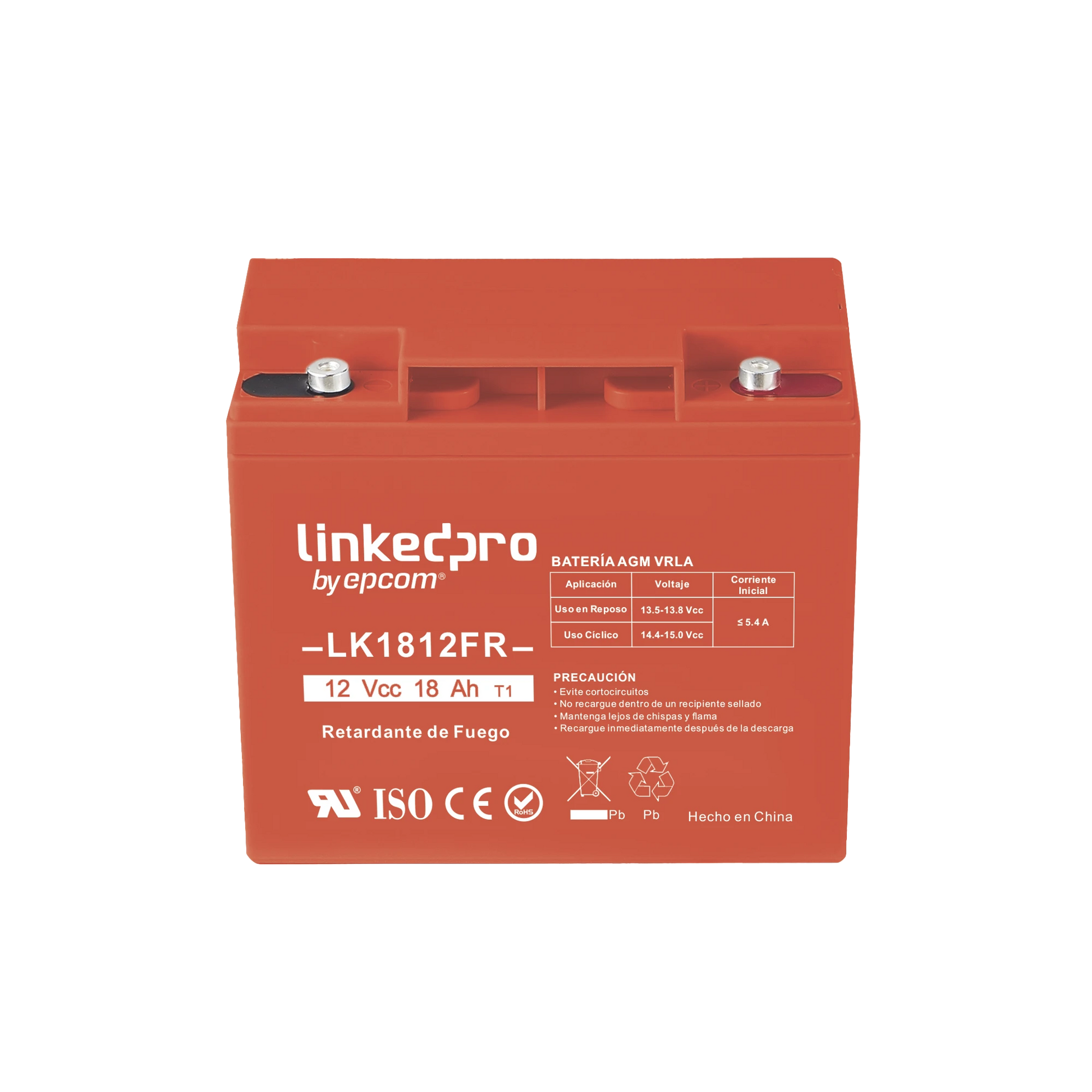 BATERÍA 12 VCC / 18 AH / UL / TECNOLOGÍA AGM-VRLA / RETARDANTE A LA FLAMA / PARA USO EN EQUIPO ELECTRÓNICO, ALARMAS DE INTRUSIÓN / INCENDIO/ CONTROL DE ACCESO / VIDEO VIGILANCIA / TERMINALES F1 Y F2.-Fuentes de Alimentación-LINKEDPRO BY EPCOM-Bsai Seguridad & Controles