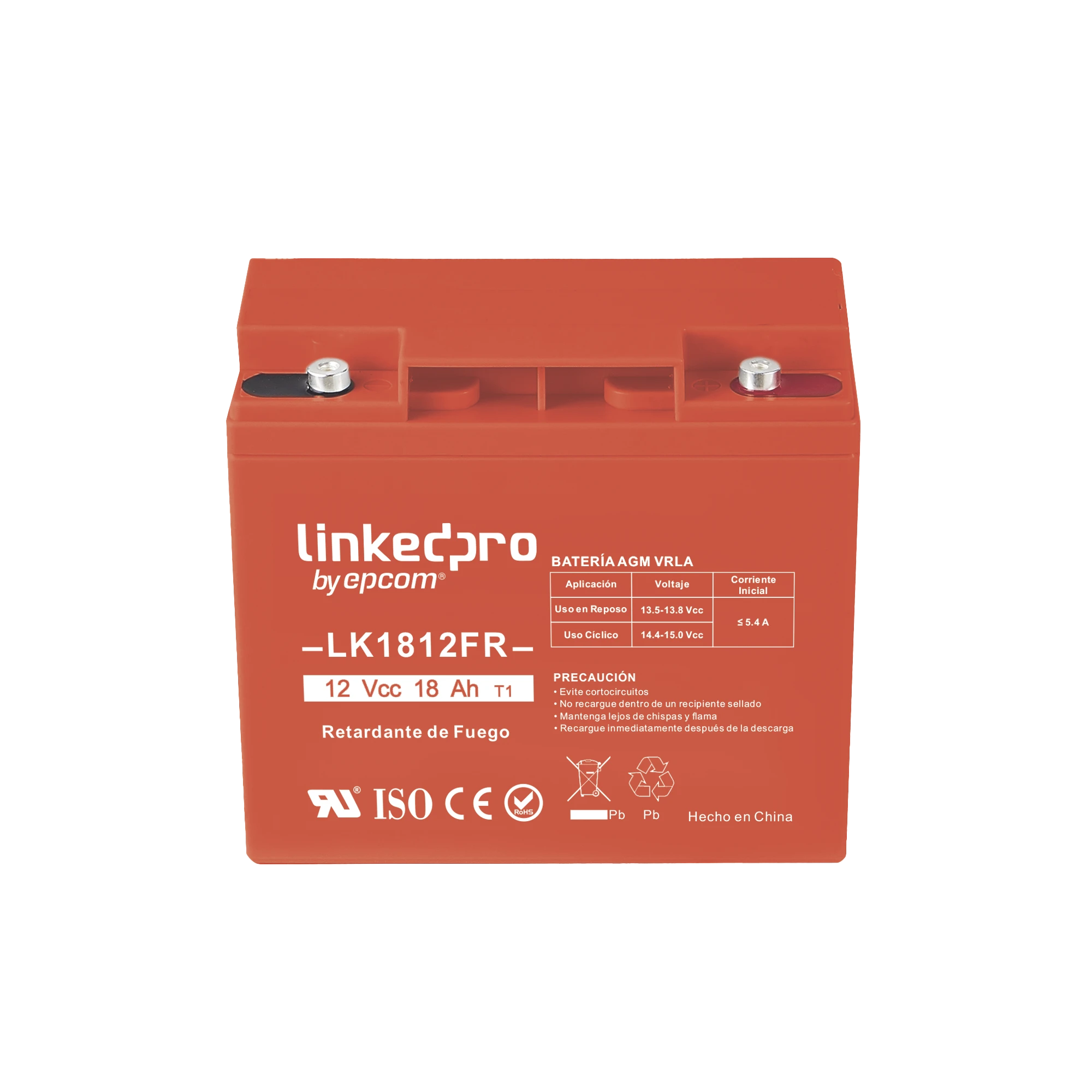 BATERÍA 12 VCC / 18 AH / UL / TECNOLOGÍA AGM-VRLA / RETARDANTE A LA FLAMA / PARA USO EN EQUIPO ELECTRÓNICO, ALARMAS DE INTRUSIÓN / INCENDIO/ CONTROL DE ACCESO / VIDEO VIGILANCIA / TERMINALES F1 Y F2.-Fuentes de Alimentación-LINKEDPRO BY EPCOM-Bsai Seguridad & Controles