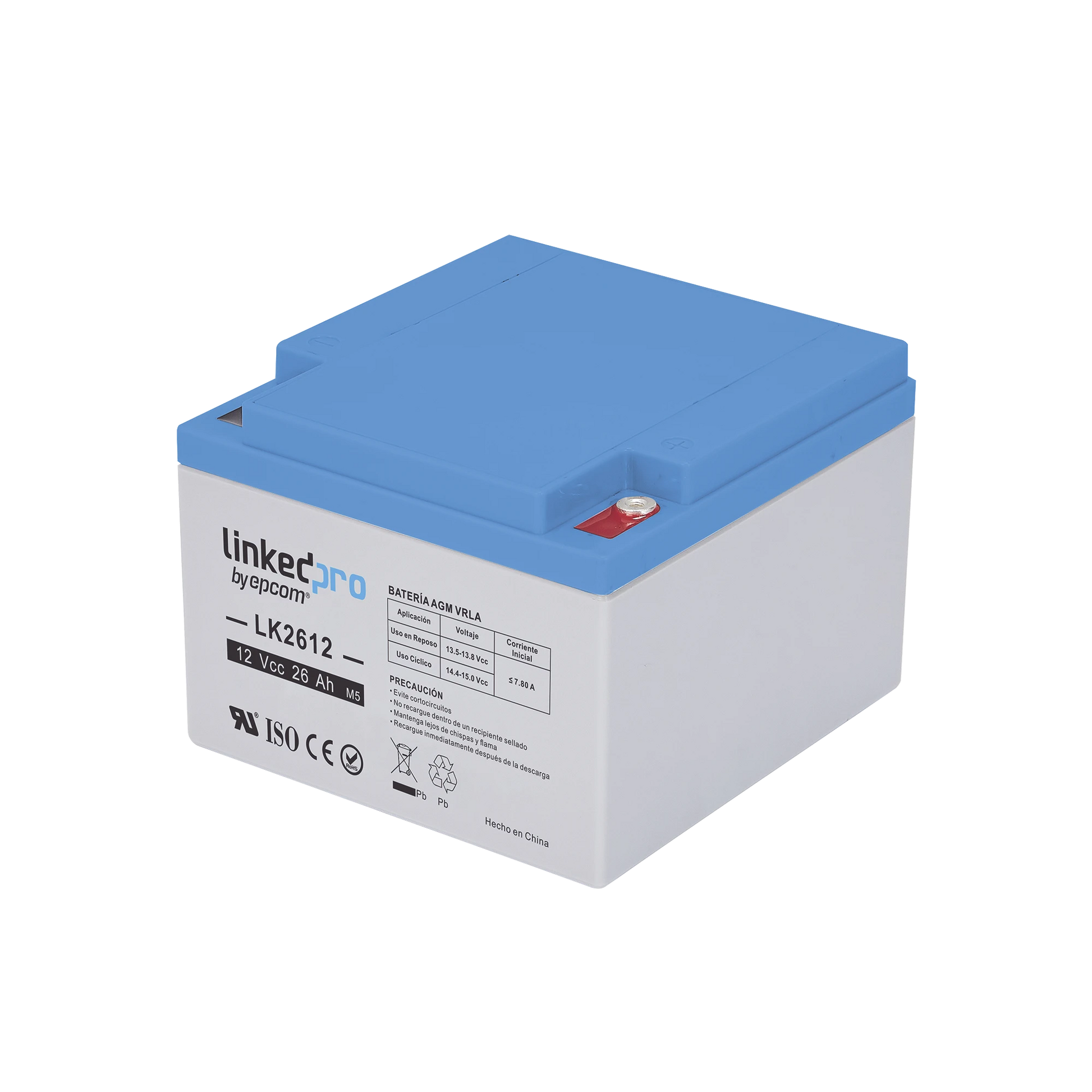 BATERÍA 12 VCC / 26 AH / UL / TECNOLOGÍA AGM-VRLA / VIDA ÚTIL PROMEDIO DE 5 AÑOS /PARA USO EN EQUIPO ELECTRÓNICO, ALARMAS DE INTRUSIÓN / INCENDIO/ CONTROL DE ACCESO / VIDEO VIGILANCIA / TERMINALES M5 .-Energía-LINKEDPRO BY EPCOM-LK2612-Bsai Seguridad & Controles
