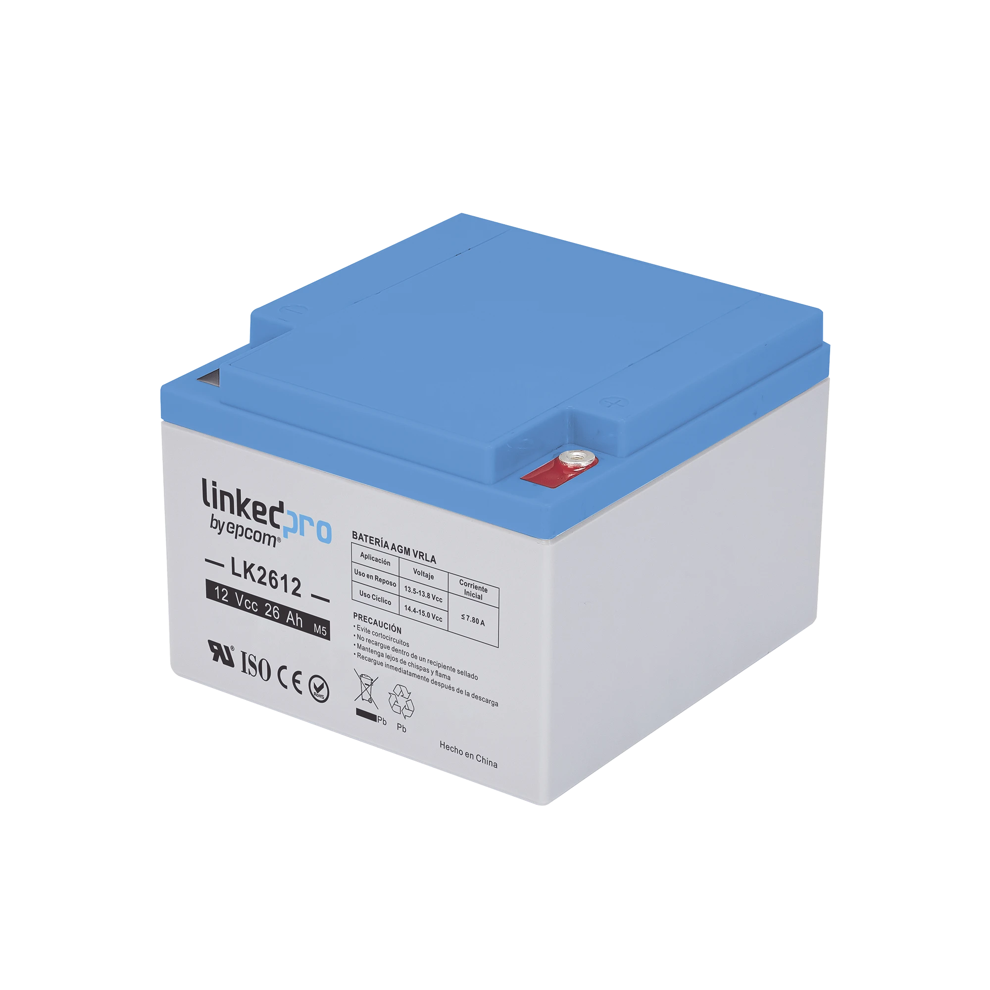 BATERÍA 12 VCC / 26 AH / UL / TECNOLOGÍA AGM-VRLA / VIDA ÚTIL PROMEDIO DE 5 AÑOS /PARA USO EN EQUIPO ELECTRÓNICO, ALARMAS DE INTRUSIÓN / INCENDIO/ CONTROL DE ACCESO / VIDEO VIGILANCIA / TERMINALES M5 .-Energía-LINKEDPRO BY EPCOM-Bsai Seguridad & Controles