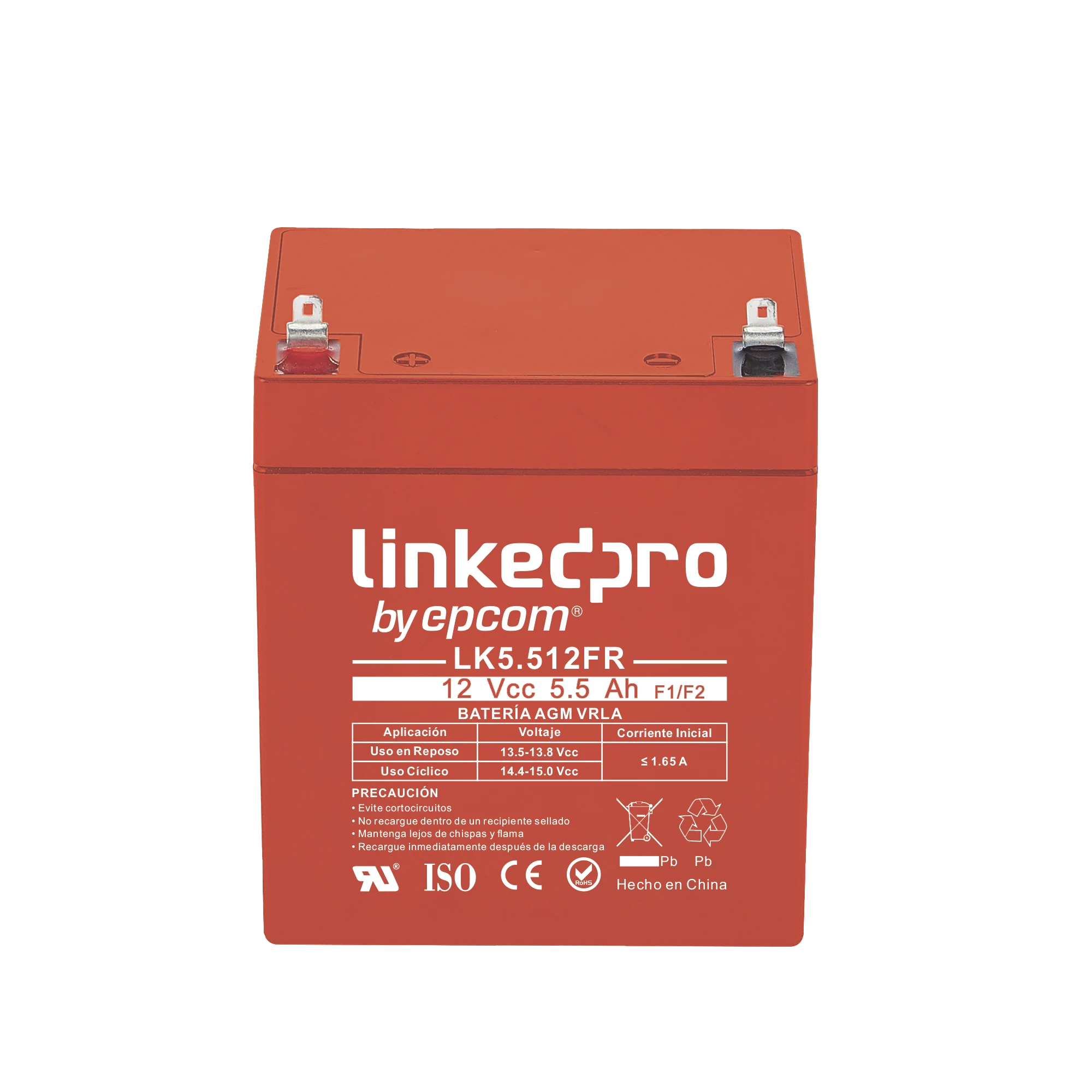 BATERÍA 12 VCC / 5.5 AH / UL / TECNOLOGÍA AGM-VRLA / RETARDANTE A LA FLAMA / PARA USO EN EQUIPO ELECTRÓNICO, ALARMAS DE INTRUSIÓN / INCENDIO/ CONTROL DE ACCESO / VIDEO VIGILANCIA / TERMINALES F1 Y F2.-Fuentes de Alimentación-LINKEDPRO BY EPCOM-Bsai Seguridad & Controles