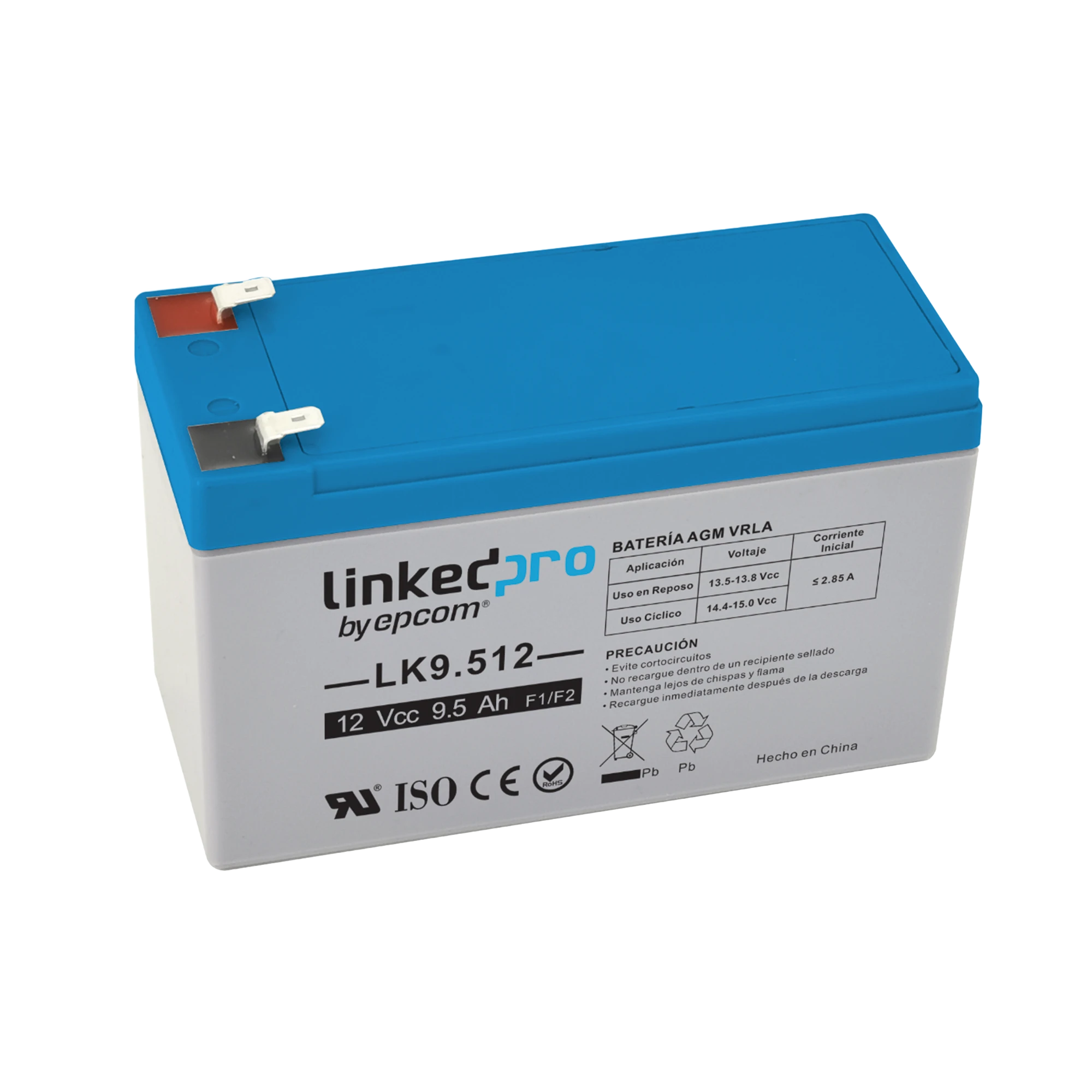 BATERÍA 12 VCC / 9.5 AH / UL / TECNOLOGÍA AGM-VRLA / PARA USO EN EQUIPO ELECTRÓNICO, ALARMAS DE INTRUSIÓN / INCENDIO/ CONTROL DE ACCESO / VIDEO VIGILANCIA / TERMINALES F1 Y F2.-Fuentes de Alimentación-LINKEDPRO BY EPCOM-Bsai Seguridad & Controles