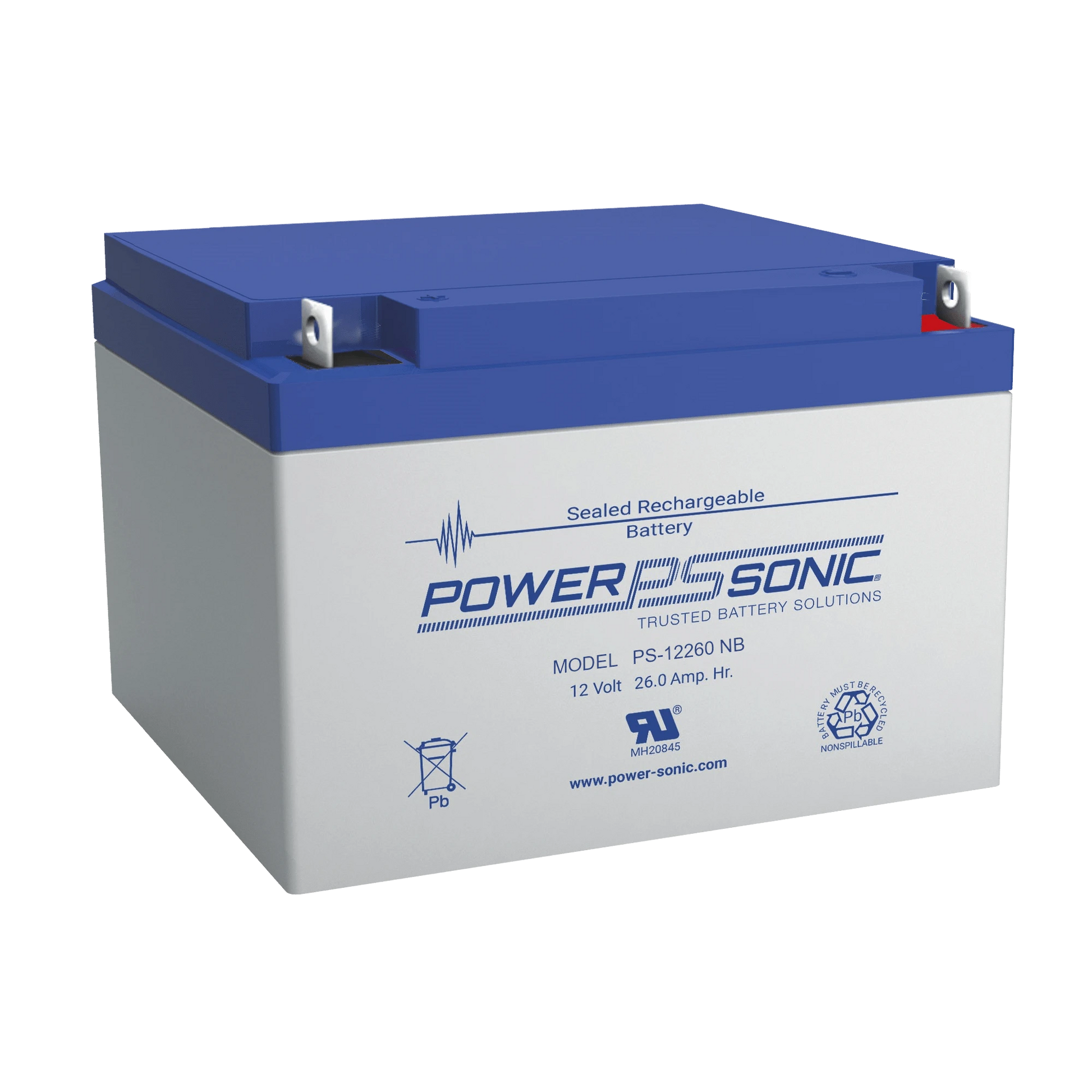 BATERÍA 12V, 26AH, PARA RESPALDO, TECNOLOGÍAS AGM/VRLA, 5 AÑOS VIDA ÚTIL, TERMINALES NB2, RECONOCIDA UL-Energía-POWER SONIC-PS-12260-NB2-Bsai Seguridad & Controles