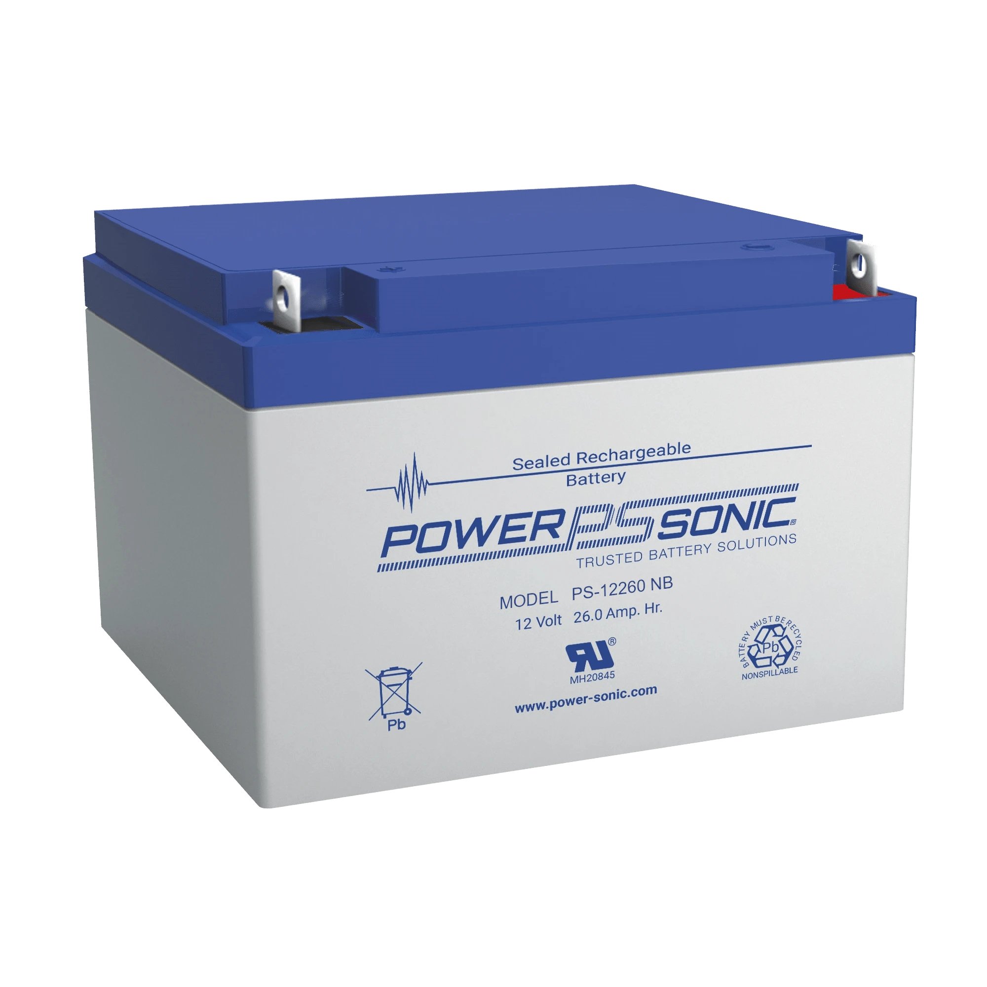 BATERÍA 12V, 26AH, PARA RESPALDO, TECNOLOGÍAS AGM/VRLA, 5 AÑOS VIDA ÚTIL, TERMINALES NB2, RECONOCIDA UL-Energía-POWER SONIC-PS-12260-NB2-Bsai Seguridad & Controles