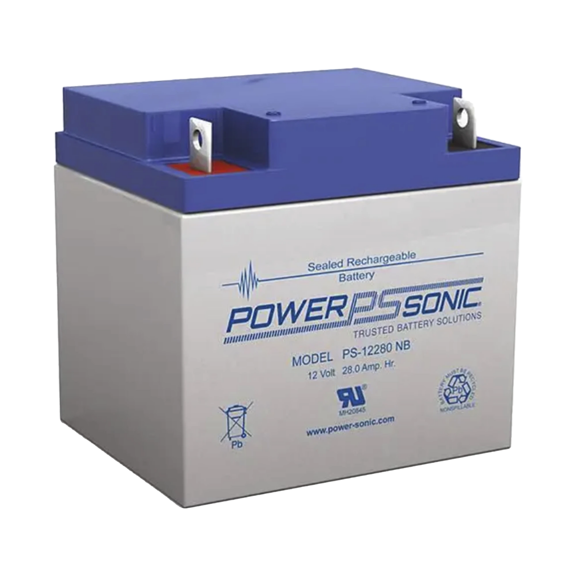 BATERÍA 12V, 28AH, PARA RESPALDO, TECNOLOGÍAS AGM/VRLA, 5 AÑOS VIDA ÚTIL, TERMINALES NB2, RECONOCIDA UL-Energía-POWER SONIC-PS-12280-NB2-Bsai Seguridad & Controles