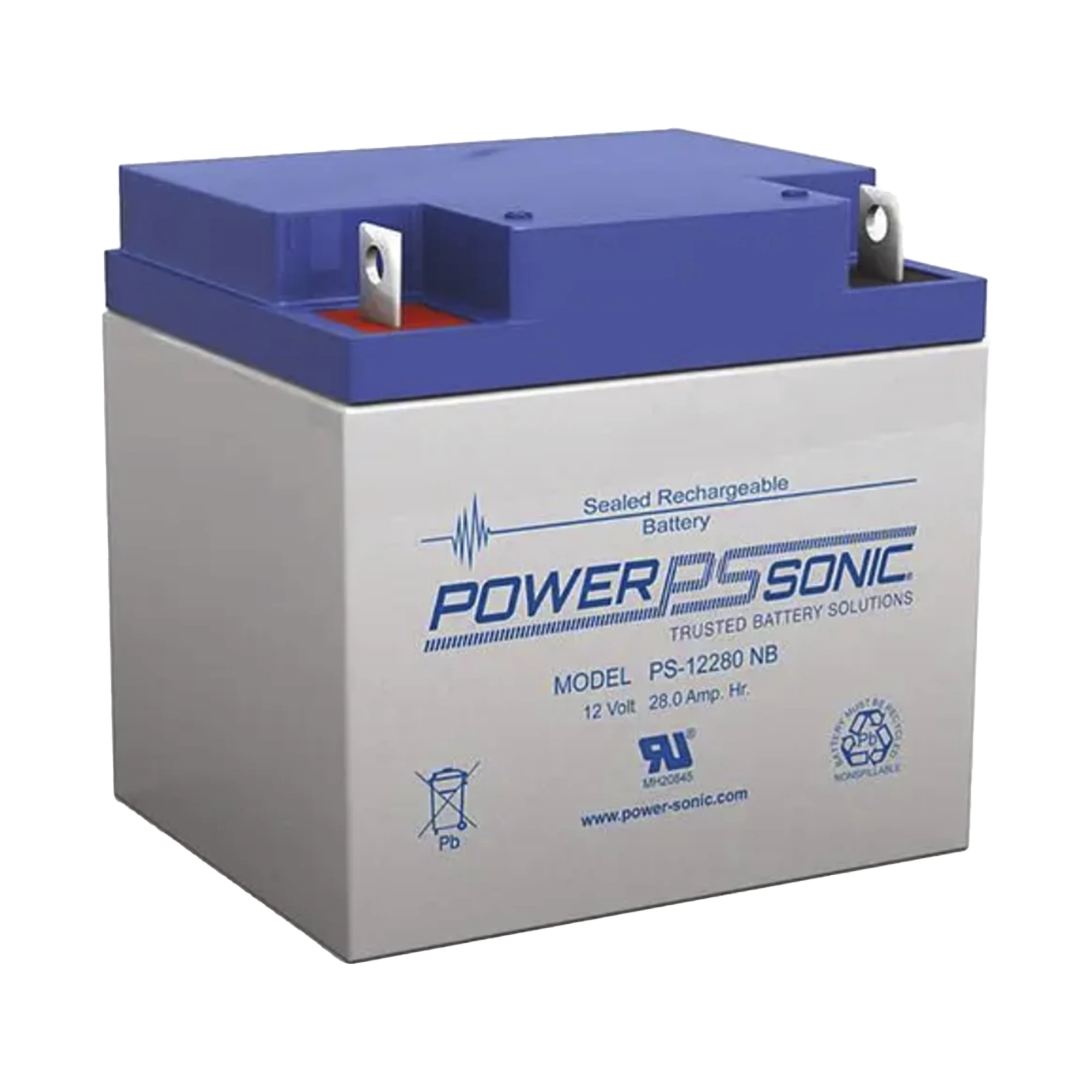 BATERÍA 12V, 28AH, PARA RESPALDO, TECNOLOGÍAS AGM/VRLA, 5 AÑOS VIDA ÚTIL, TERMINALES NB2, RECONOCIDA UL-Energía-POWER SONIC-PS-12280-NB2-Bsai Seguridad & Controles