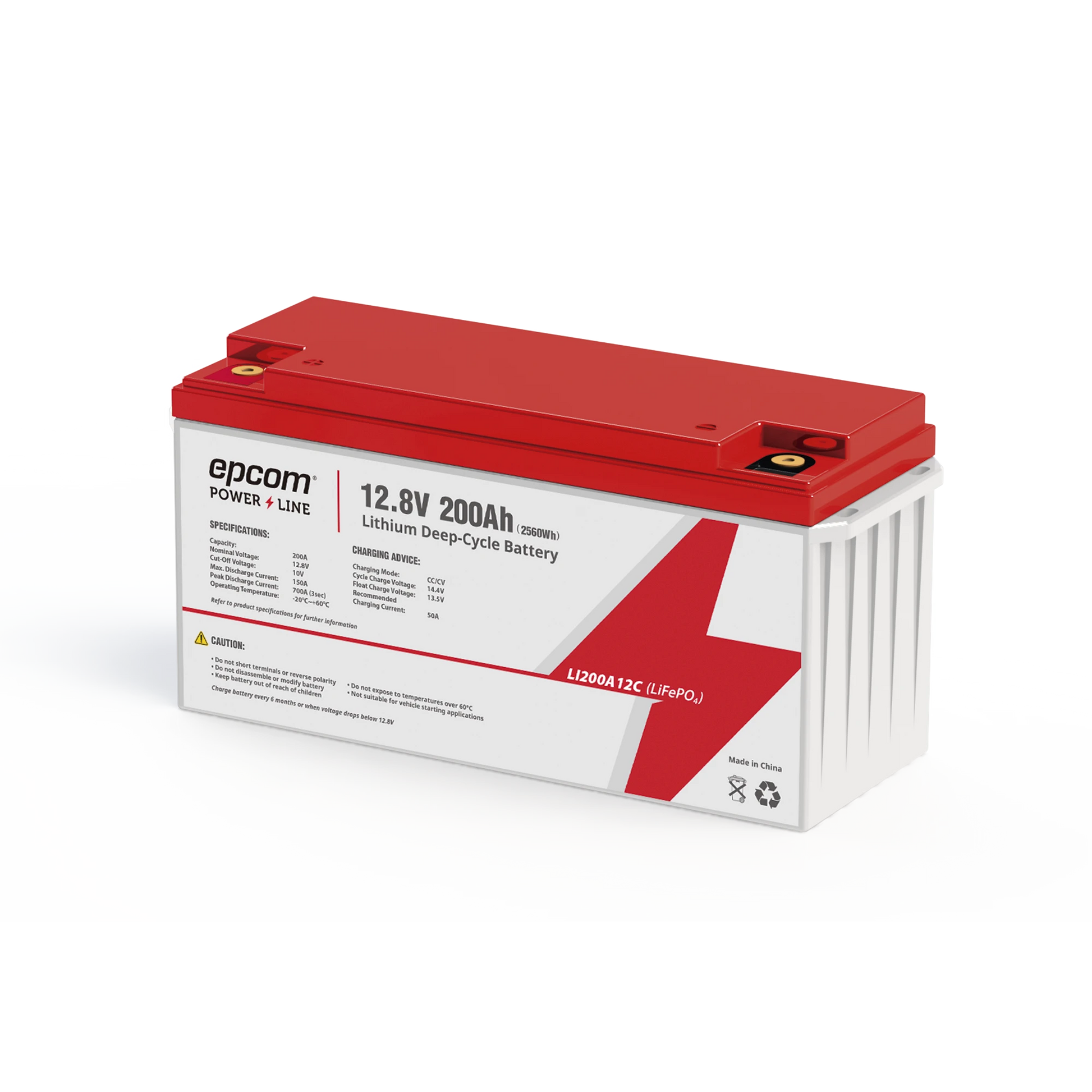 BATERÍA DE LITIO CICLO PROFUNDO, 12.8 VCC 200AH (LIFEPO4 DE CELDAS CILÍNDRICAS) , SOLAR, MARINA, MÁXIMO 200 A DE DESCARGA-Energía-EPCOM POWERLINE-Bsai Seguridad & Controles