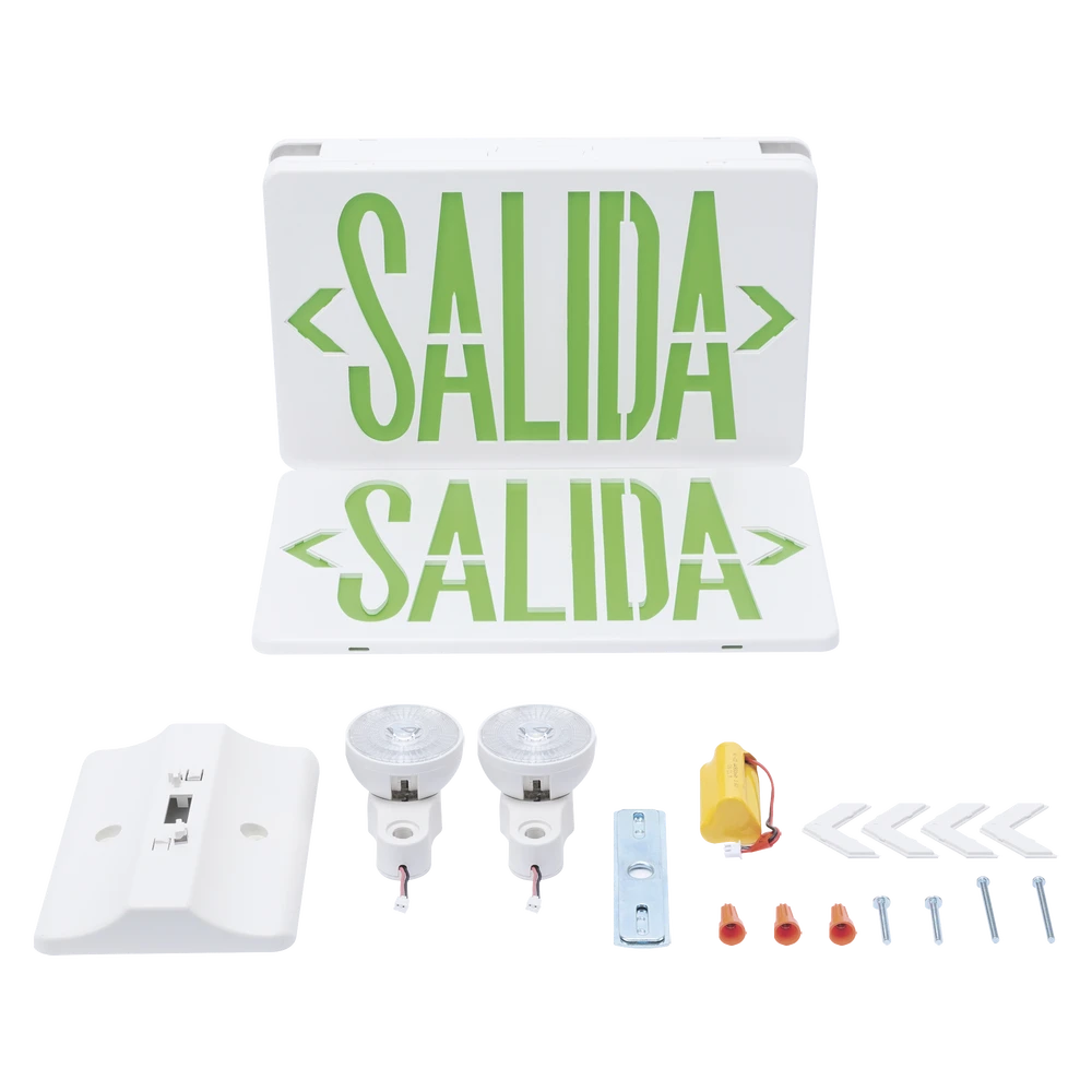 LETRERO LED DE SALIDA CON LUZ DE EMERGENCIA/MONTAJE UNIVERSAL (PARED, LATERAL O TECHO)/BATERÍA DE RESPALDO INCLUIDA-Lámparas / Iluminadores IR-SFIRE-Bsai Seguridad & Controles