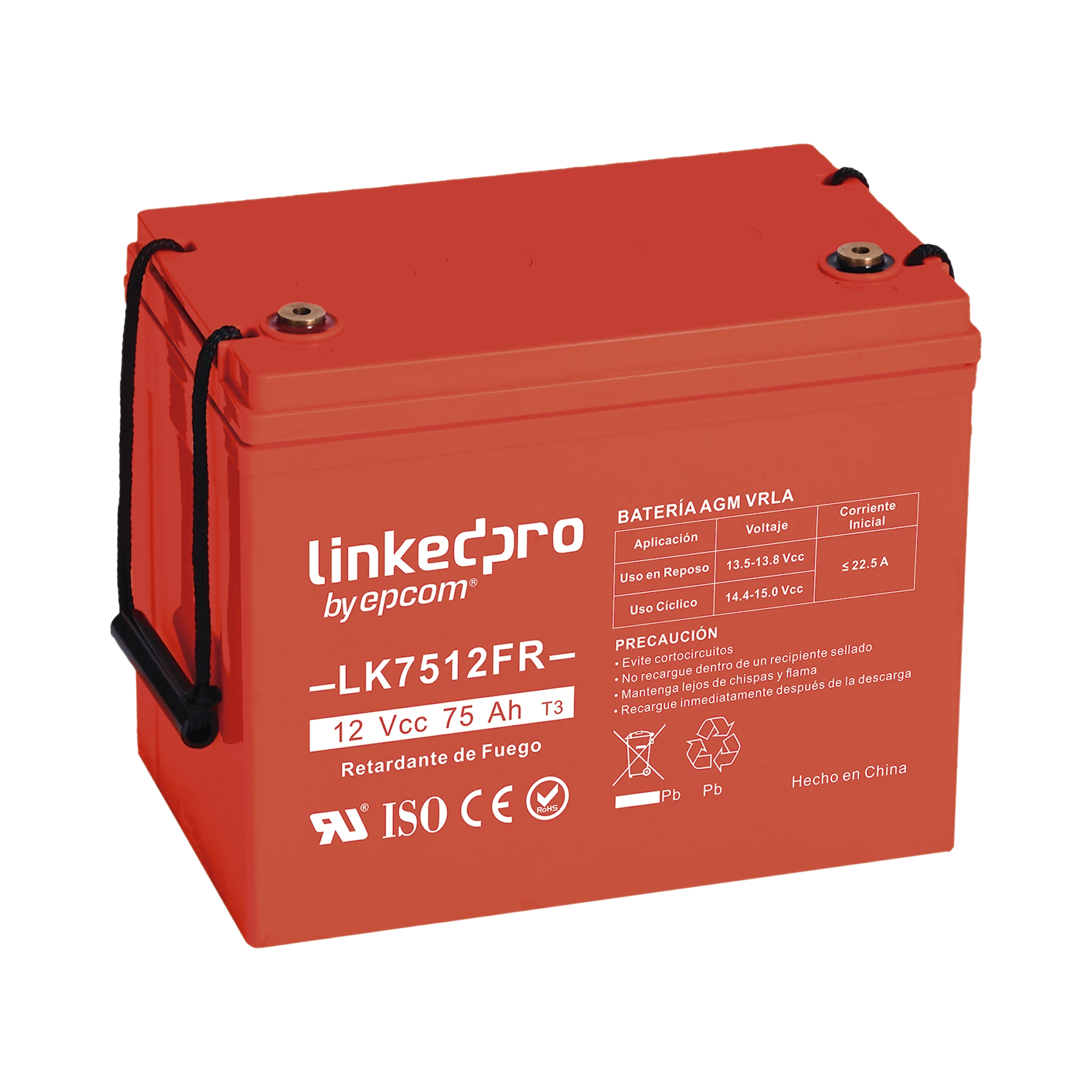 BATERÍA 12 VCC / 75 AH / UL / TECNOLOGÍA AGM-VRLA / RETARDO A LA FLAMA / PARA USO EN EQUIPO ELECTRÓNICO, ALARMAS DE INTRUSIÓN / INCENDIO/ CONTROL DE ACCESO / VIDEO VIGILANCIA / T2-Fuentes de Alimentación-LINKEDPRO BY EPCOM-Bsai Seguridad & Controles