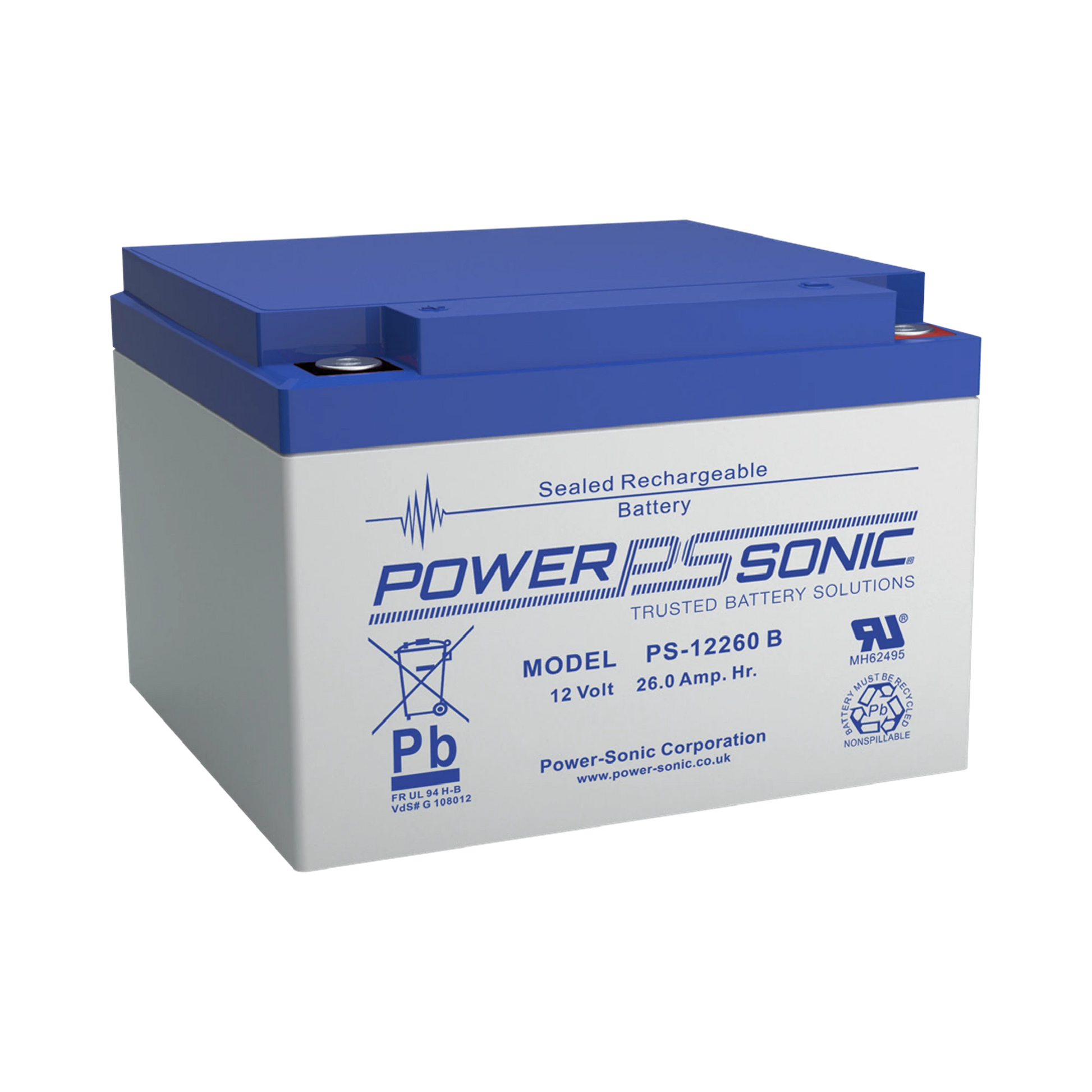 BATERÍA 12V, 26AH, PARA RESPALDO, TECNOLOGÍAS AGM/VRLA, 5 AÑOS VIDA ÚTIL, TERMINALES M5, RECONOCIDA UL-Energía-POWER SONIC-PS-12260-B-Bsai Seguridad & Controles