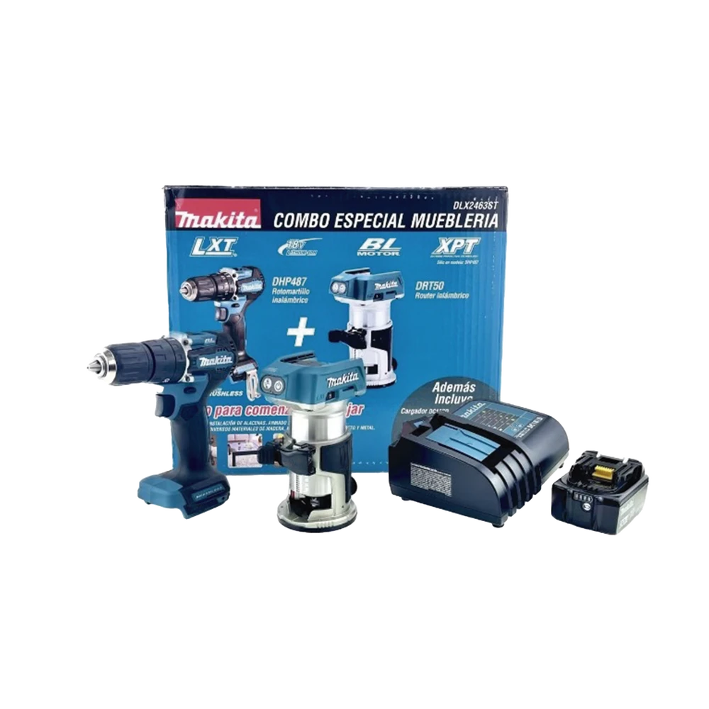KIT DHP487 ROTOM. + DRT50 FRESADORA MULTIFUNCIONAL, LI-ION M/BL BAT 5 AH Y CARG RAPIDO DC18SD-Ferreteria-MAKITA-Bsai Seguridad & Controles
