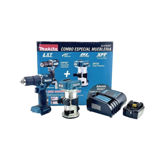 KIT DHP487 ROTOM. + DRT50 FRESADORA MULTIFUNCIONAL, LI-ION M/BL BAT 5 AH Y CARG RAPIDO DC18SD-Ferreteria-MAKITA-DLX2463ST-Bsai Seguridad & Controles