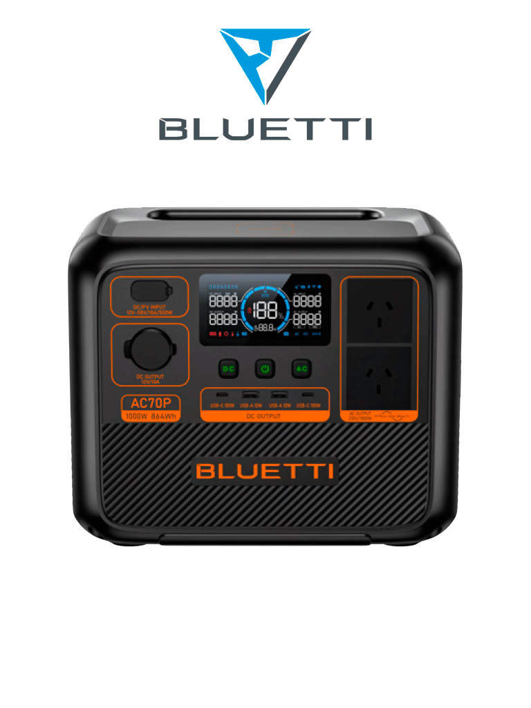 BLUETTI AC70P - ESTACIÓN DE ENERGÍA PORTÁTIL 864WH LIFEPO₄ / POTENCIA NOMINAL 1000W / ENTRADA AC 950W / MAX 2,000W DE EL