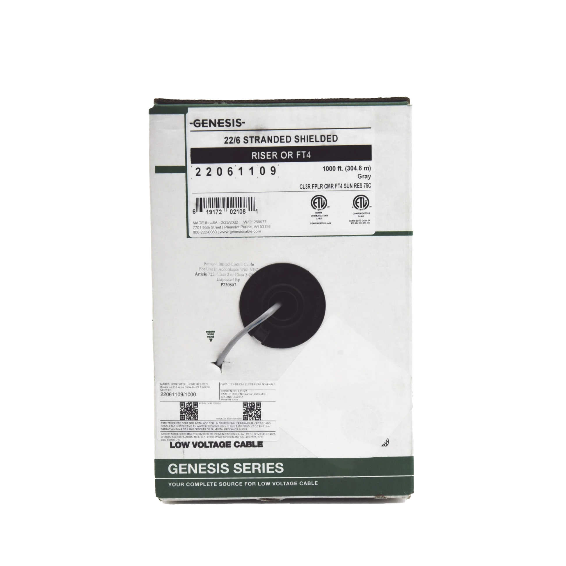 BOBINA DE 305 M. DE CABLE 6 X 22 AWG BLINDADO-Accesorios Control de Acceso-HONEYWELL HOME RESIDEO-Bsai Seguridad & Controles