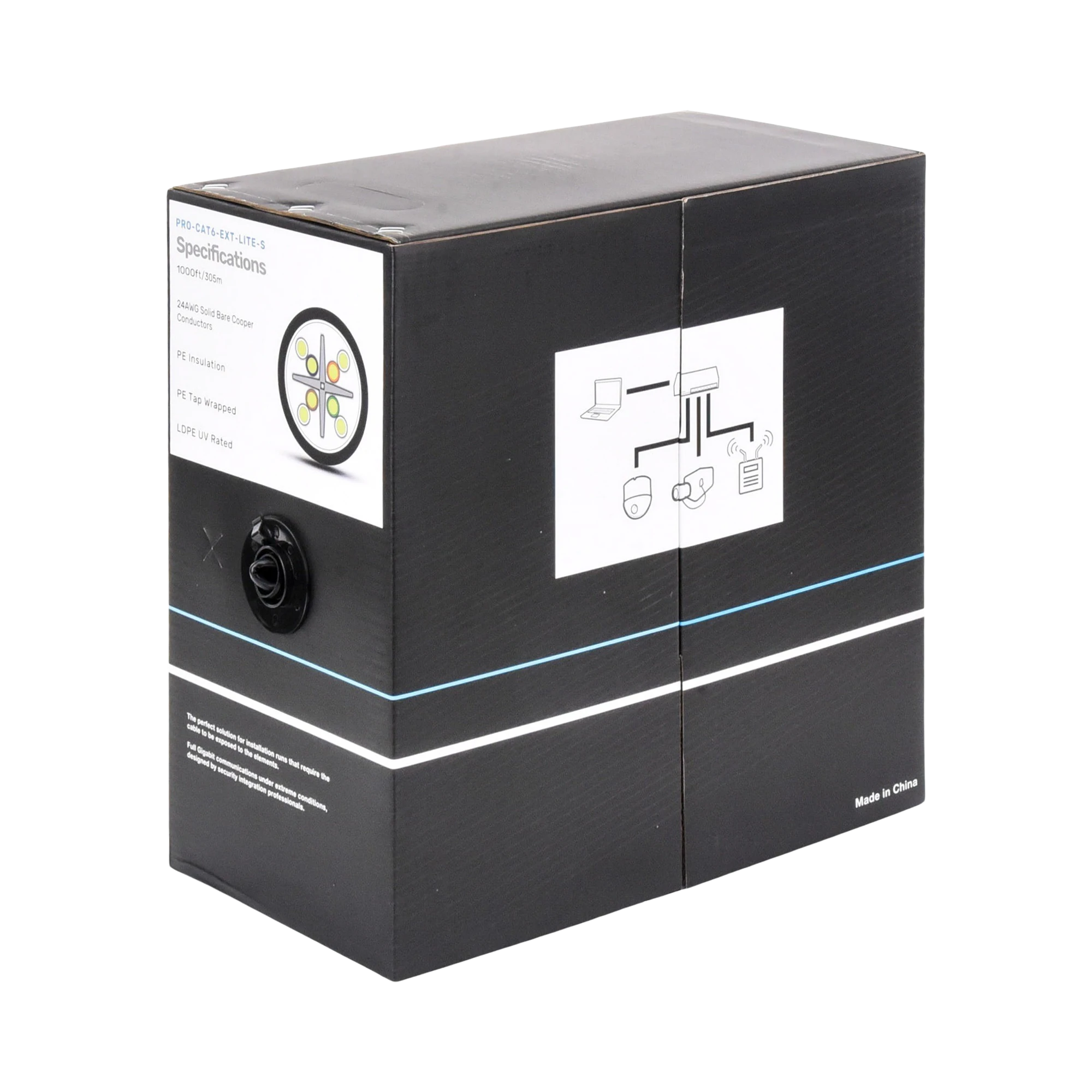 BOBINA DE CABLE 305 METROS CAT6, 24 AWG, CLIMAS EXTREMOS, COLOR NEGRO, SIN BLINDAR, PARA INTEMPERIE-Cables y Conectores-LINKEDPRO BY EPCOM-Bsai Seguridad & Controles