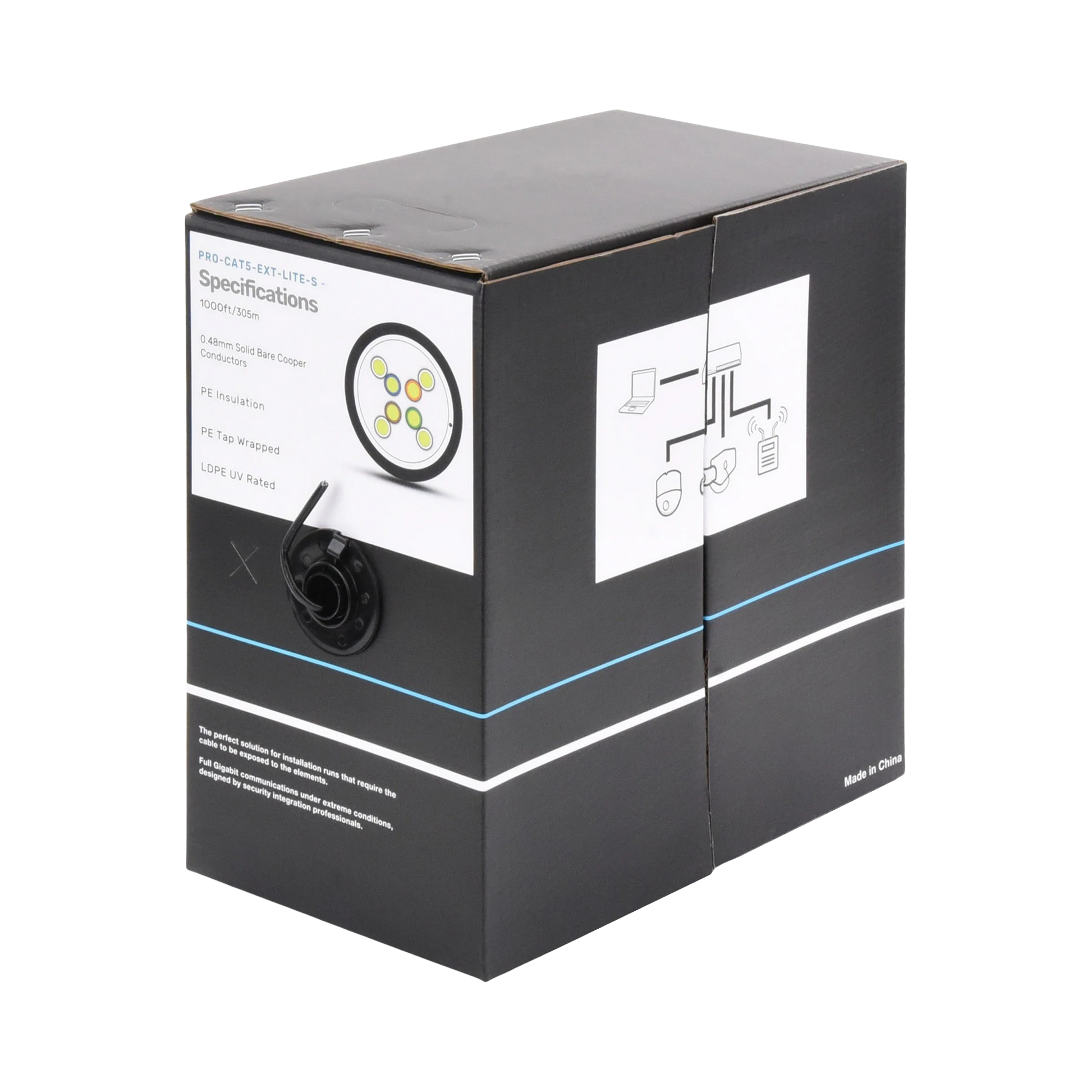 BOBINA DE CABLE DE 305 M, CAT5E, COLOR NEGRO, SIN BLINDAR, PARA APLICACIONES DE VIDEOVIGILANCIA, REDES DE DATOS. USO EN INTEMPERIE-Cable-LINKEDPRO BY EPCOM-Bsai Seguridad & Controles